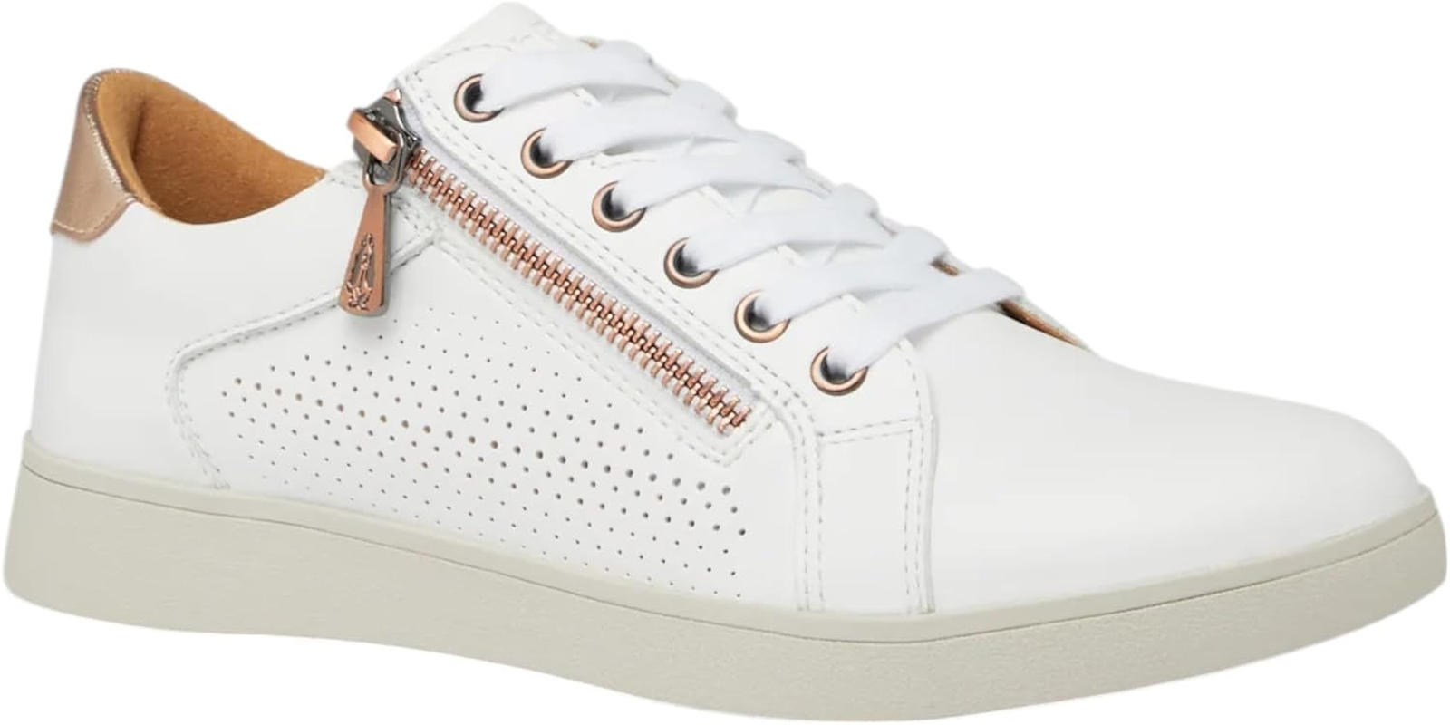 Hush Puppies Womens Mimosa Perf Ladies Sneakers Zip White Casual Lace up Shoes 11 White/Copper image number 3