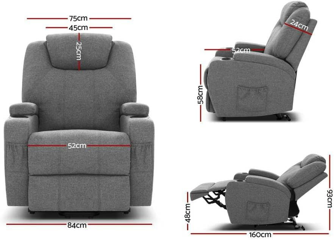 Artiss Massage Chair Grey Fabric Recliner Lounge Sofa Armchair, Home Furniture Health Personal Care, Lift Heated Electric Adjustable Backrest Footrest Rocking Nursing Feeding image number 1