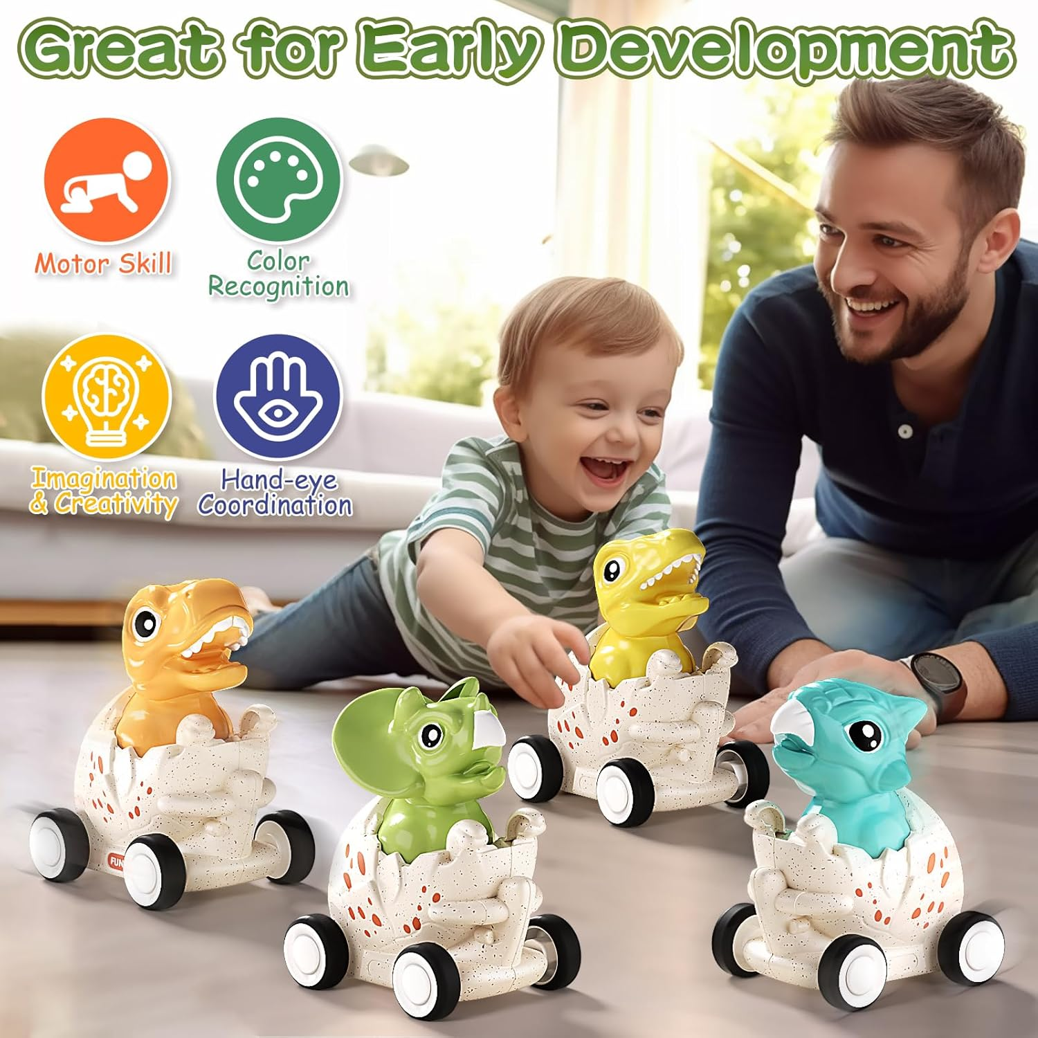 Jovow Baby Toys Car for 1 Year Old, 4PCS Baby Press Go Friction Car Toys for Toddler Boys Girls 6-18 Months image number 1