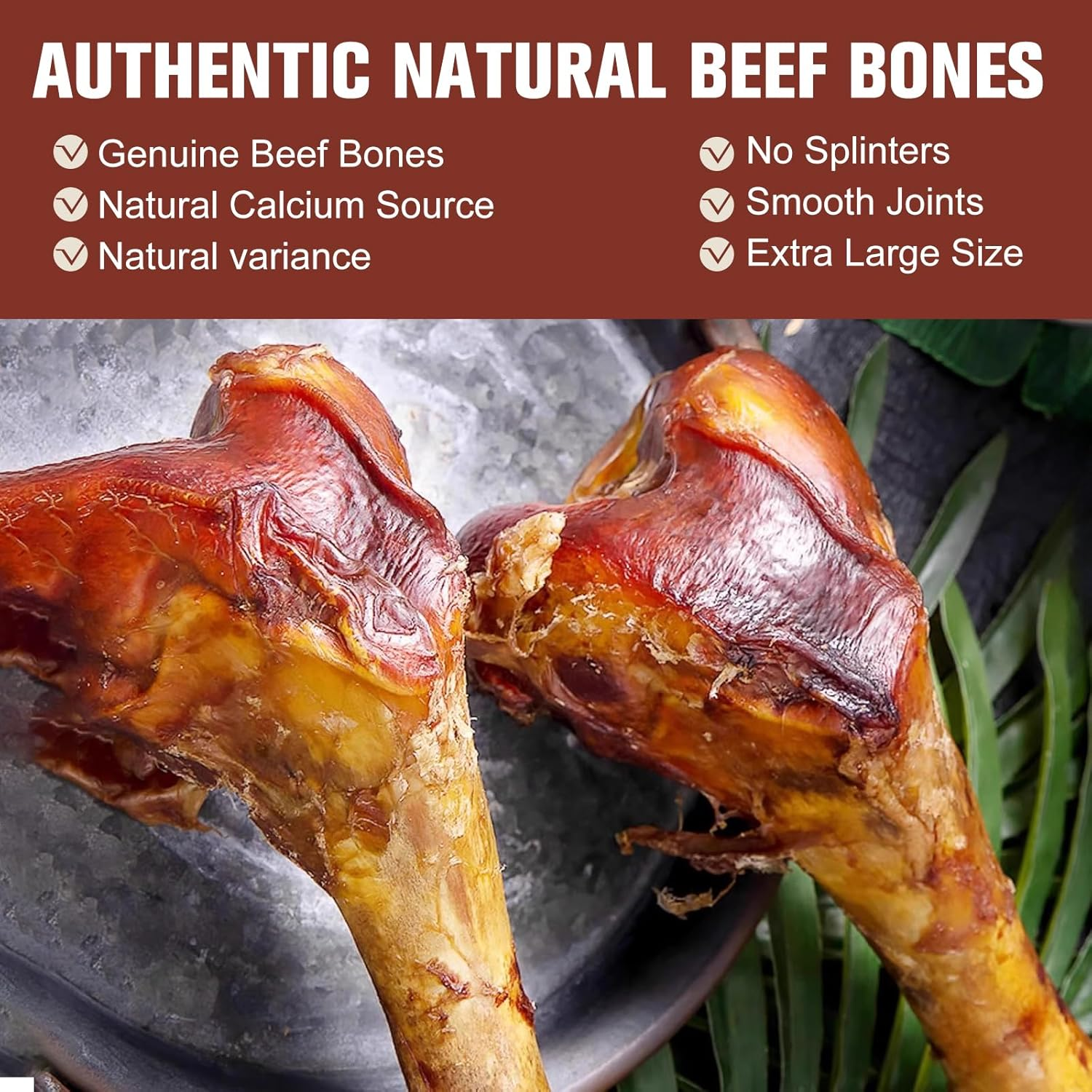 2-Pack Giant Beef Bones - Long-Lasting Chew Treats for Large Dogs | Grass-Fed Beef Bone for Heavy Chewers, Teeth-Cleaning (2PC) image number 1