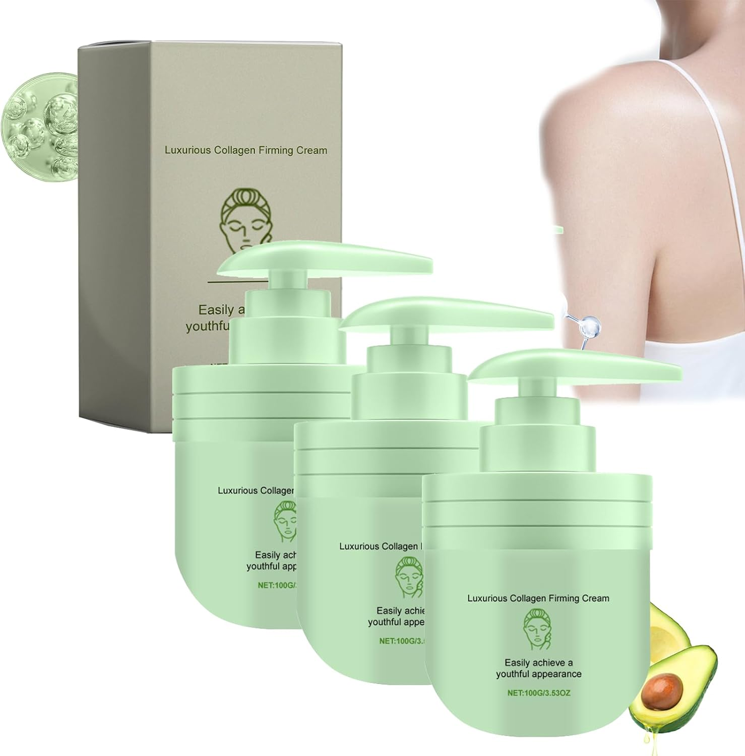 Luxurious Collagen Firming Cream, Collagen Lotion for Skin Tightening Body, Sculpt and Tone Arm Cream, Moisturizer Face Lotion & Body Cream, Anti-Wrinkle Firming Multi-Purpose Cream (3 Pcs)