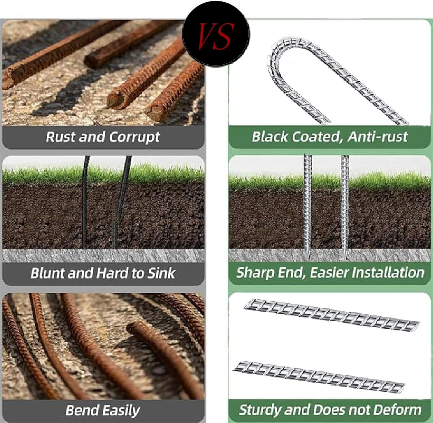 6Pcs 12 in Rebar Ground Tent Stakes, Heavy Duty Galvanised Ground Anchor, U-Shaped Tent Pegs, Nails, Building Anchor, Metal Fence Stakes for Canopies Shed Swing Trampoline image number 5