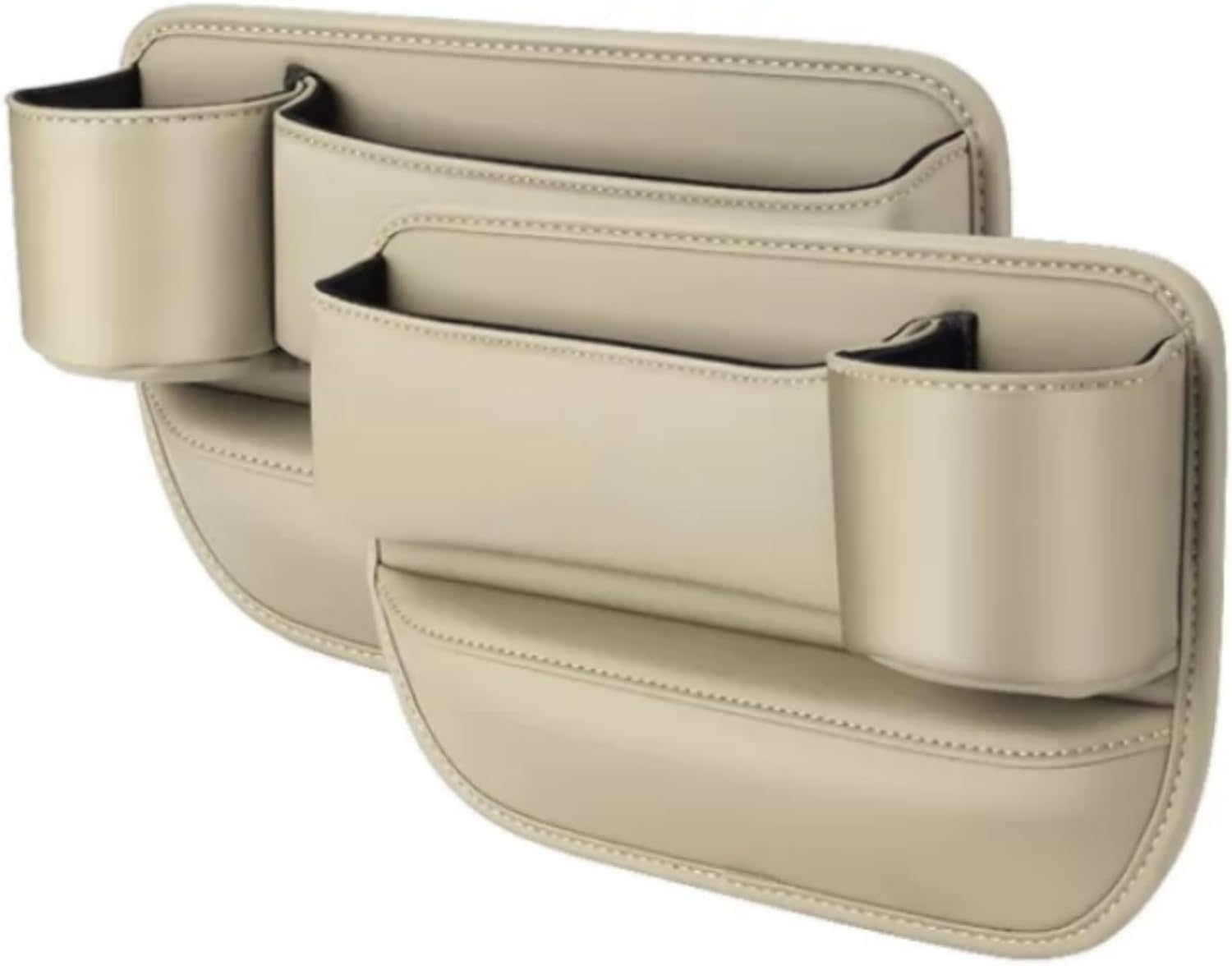 2PCS Car Leather Cup Holder Gap Bag(Beige)
