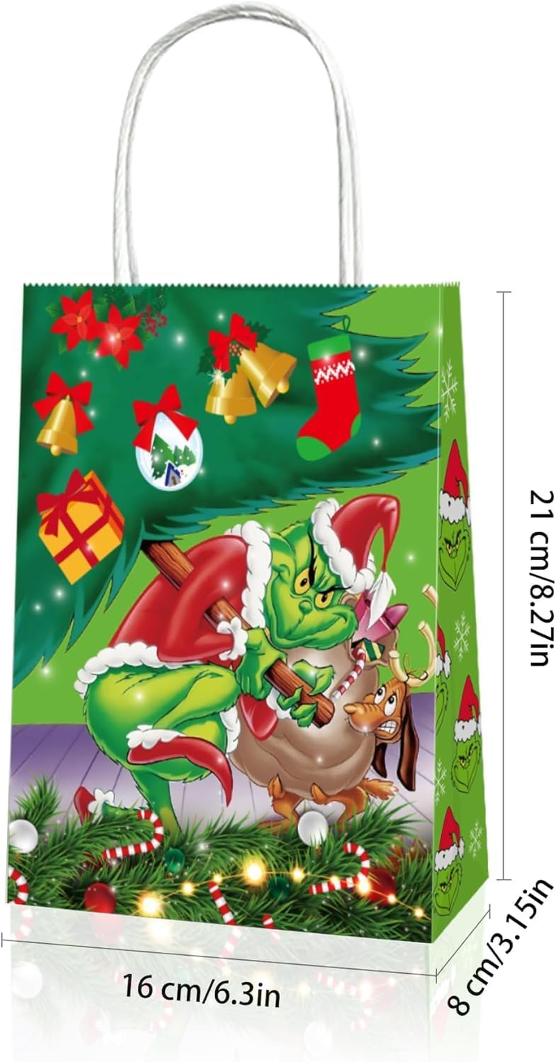 12PCS Christmas Party Gift Bags with Handles, Christmas Decorations Two Styles for Xmas Party Supplies Goodies Bag for Winter Holiday image number 2