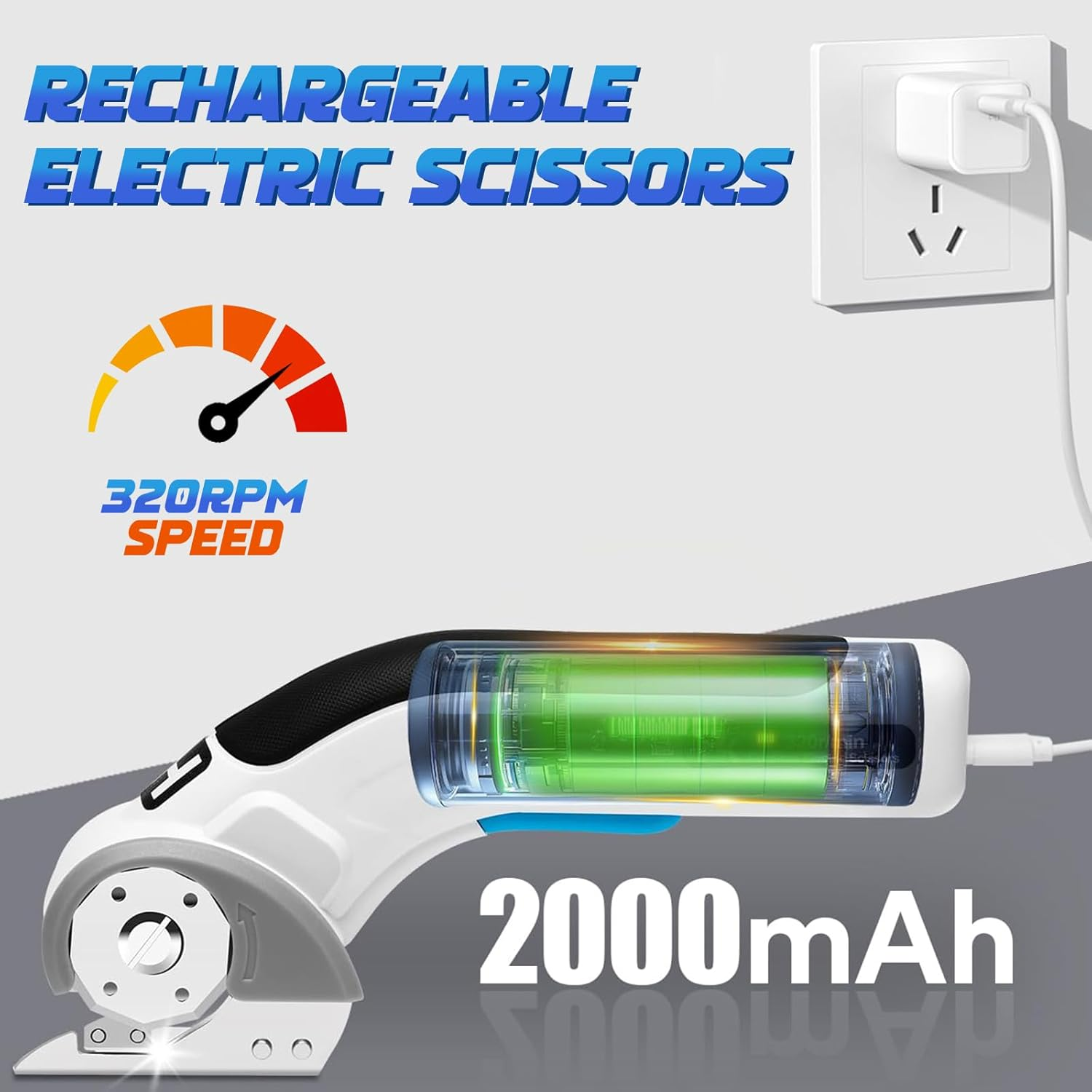 Cordless Electric Scissors Electric Box Cutter Rechargeable Cardboard Cutter Tool with Safety Lock Cordless Fabric Scissors Box Cutter with Blade for Carpet Cardboard Leather Paper Plastic image number 2