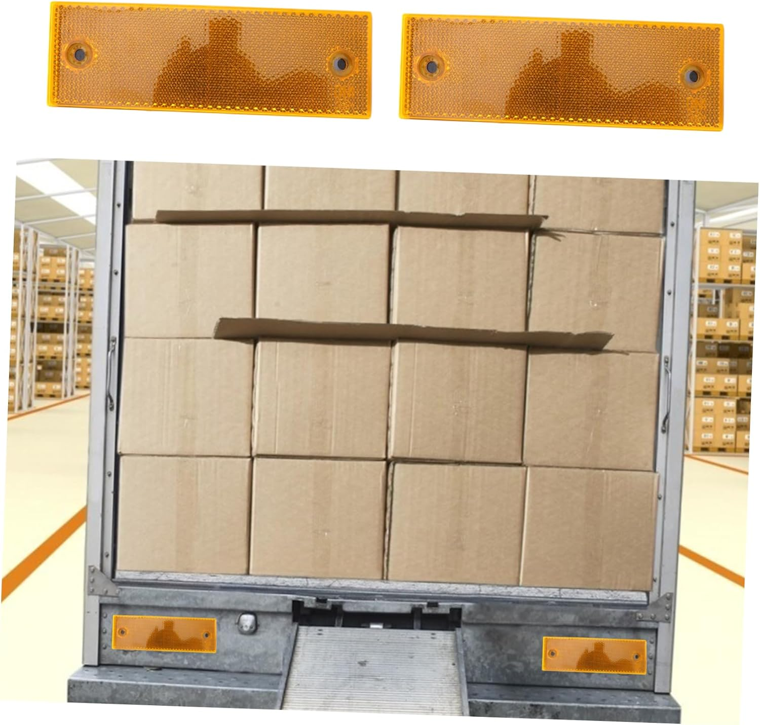 GANAZONO 8Pcs Truck Rear Reflective Sign Warning Tape Set Adhesive Backing Orange Hole Reflectors for Vehicle Safety Nighttime Visibility Car Supplies image number 4