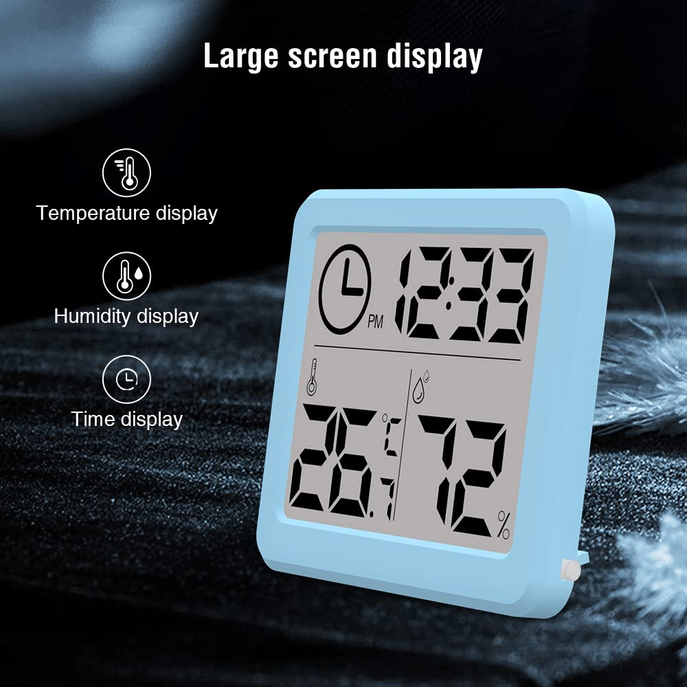 [2 Pack] 3.2 Inch Digital Indoor Hygrometer Thermometer, Room Thermometer Humidity Gauge with Time Clock, High Accuracy Temperature Humidity Monitor with Magnet for Home Office Greenhouse, Blue image number 2