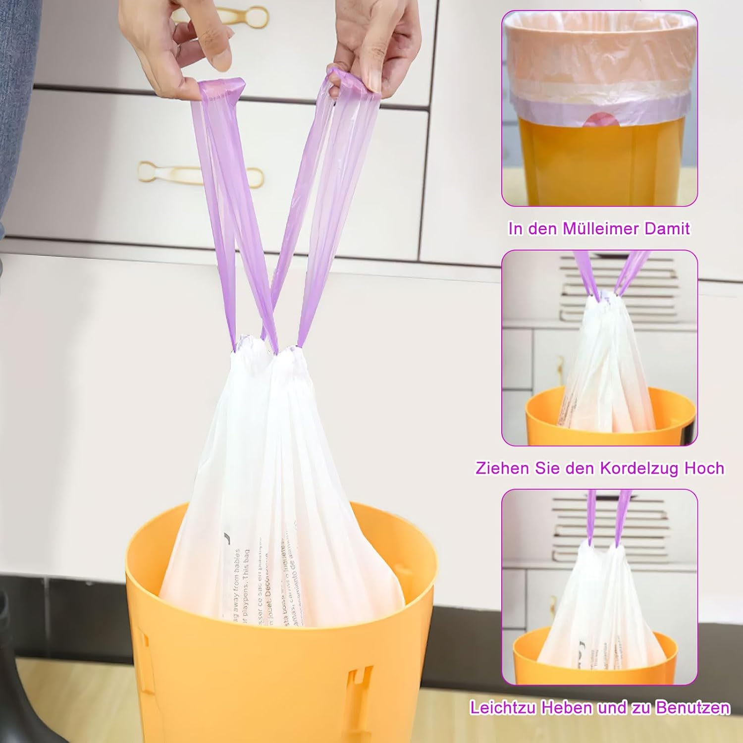 Self-Cleaning Cat Litter Box Garbage Bag, Bin Liners with Drawstring and Handles, Pack of 108 Bin Bags with Carry Handle for Household, Bathroom, Kitchen, Office, Pet, Plastic White Bin Bags image number 3