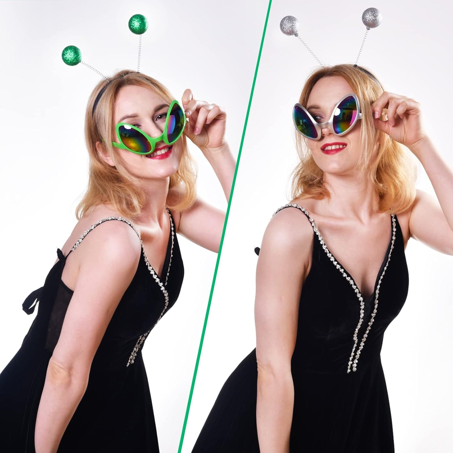 2 Pairs Alien Headband and Glasses,Alien Rainbow Lens Sunglasses,Headband Boppers Antenna for Adults and Kids image number 1