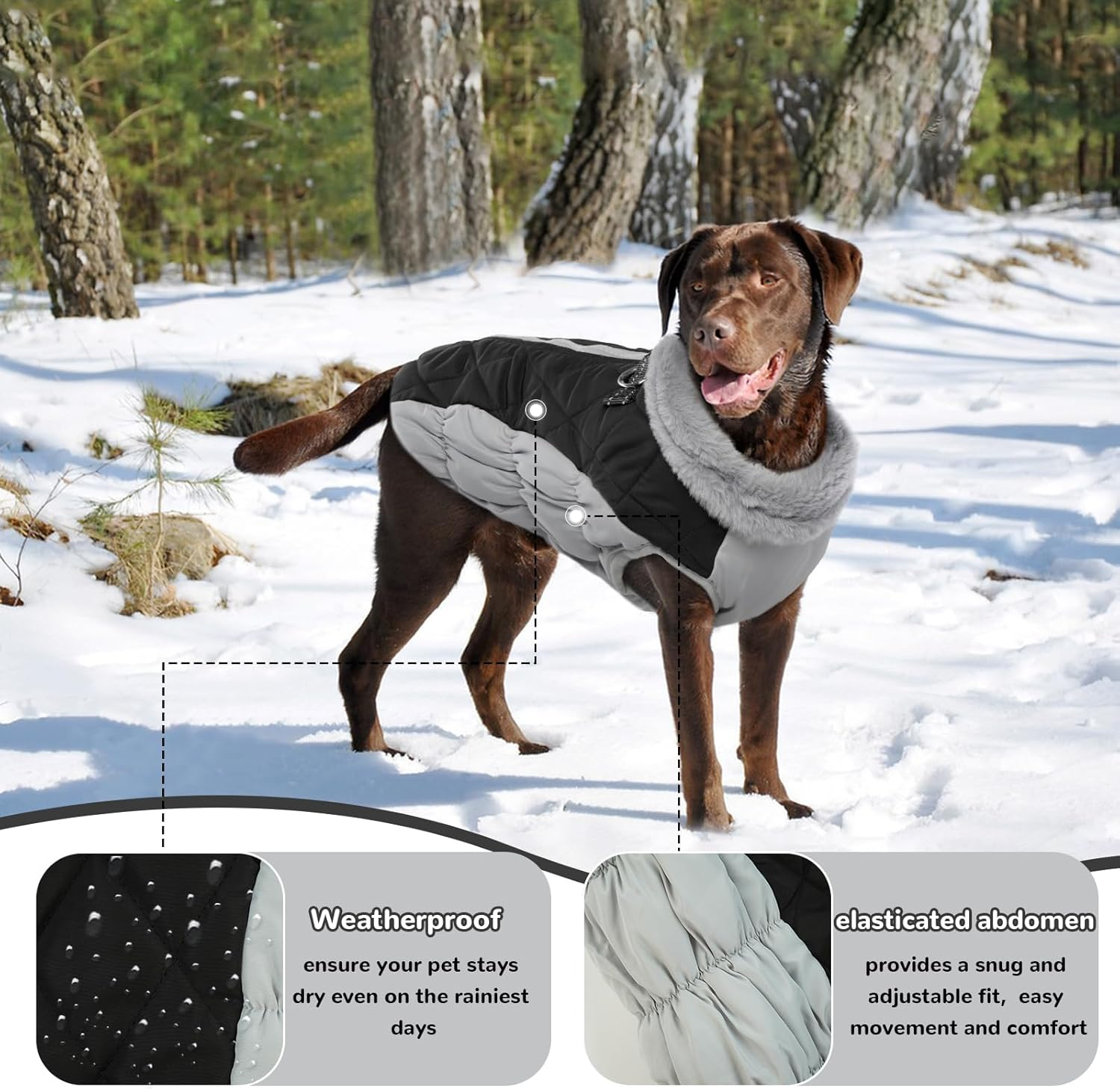 Hjumarayan Dog Coat for Small Medium Large Dogs, Dog Jacket Warm Dog Vest Winter Coat Dog Waterproof Dog Coat Lined, Dog Coat French Bulldog (Black L) image number 2