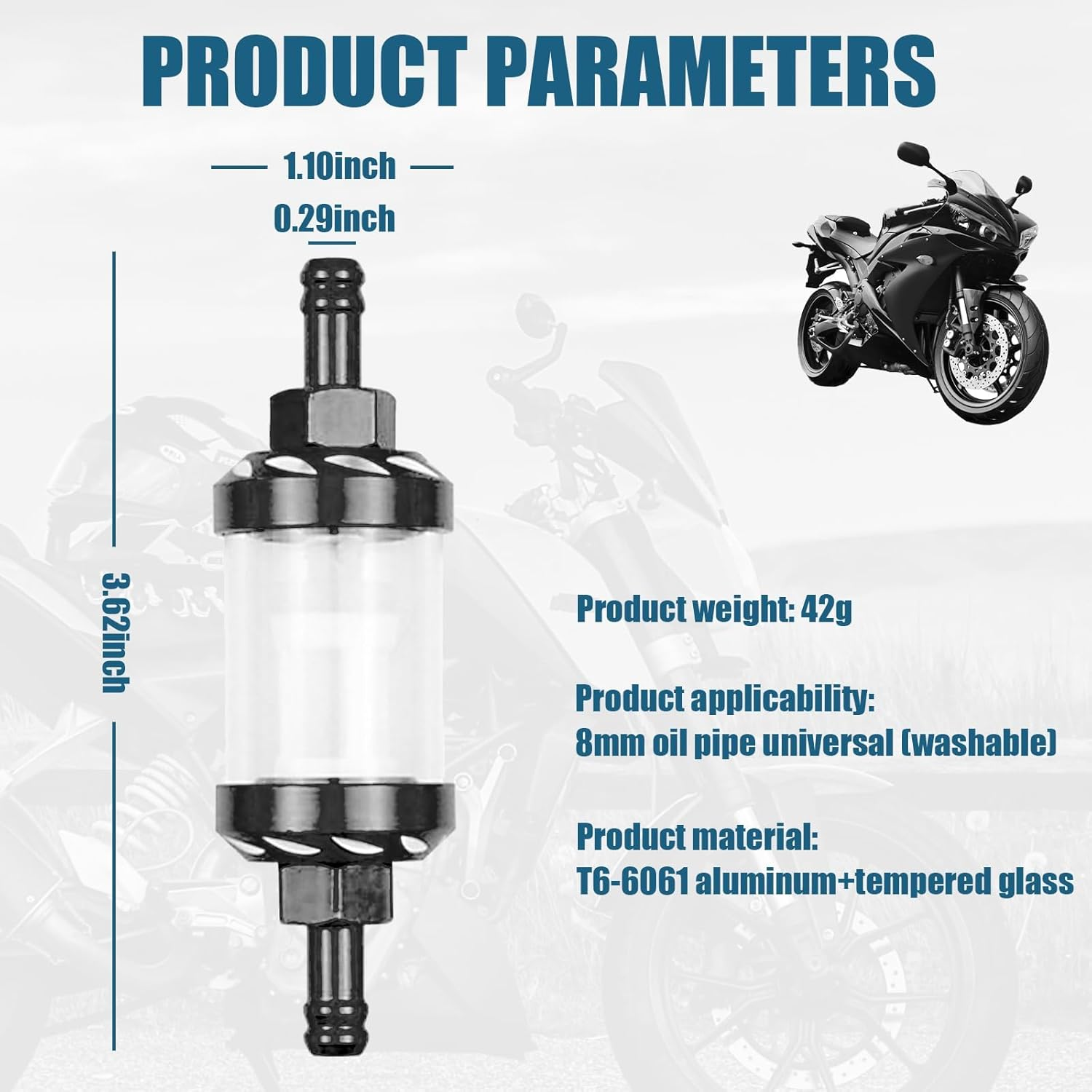 1 PC Automotive Fuel Filter, 1.1" X 3.62" Alloy Tempered Glass Patterned Surface Filter Oil Cup, Auto Modification Accessories, Suitable for Cars, Motorcycles, Off-Road Vehicles (Black) image number 5