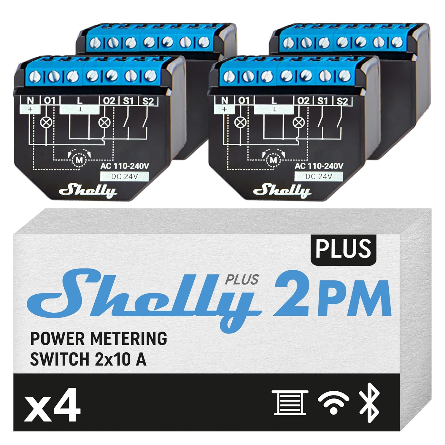 Shelly plus 2PM (16A) - 4 Pack | Wifi & Bluetooth 2 Channels Smart Switch with Power Metering | Home Automation | Roller Shutter Remote Control | Alexa & Google Home Compatibility | Ios Android App image number 6