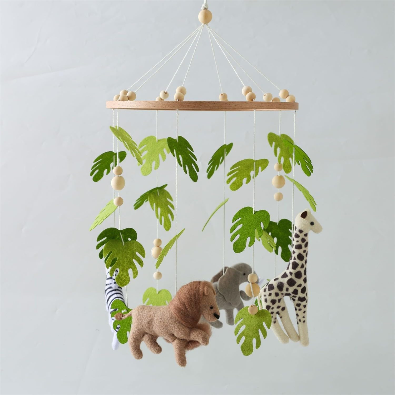 Herfair Baby Bed Mobile Baby Wind Chime Forest Animals, Green Leaves Lion Wood Mobile Baby Nursery Hanging Bed Bell, Baby Bed Pendant Game Mobile Bed Decor (Green Leaves - Lion) image number 2