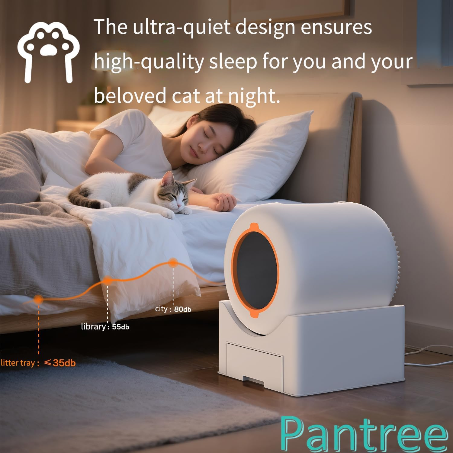 PANTREE Self Cleaning Cat Litter Box, 65L Large Automatic Smart Litter Box for Multiple Cats, App Control & Safety Sensors, Odor-Free Electric Kitty Toilet with Mat & Waste Liners (White) - Garbage Bag image number 4