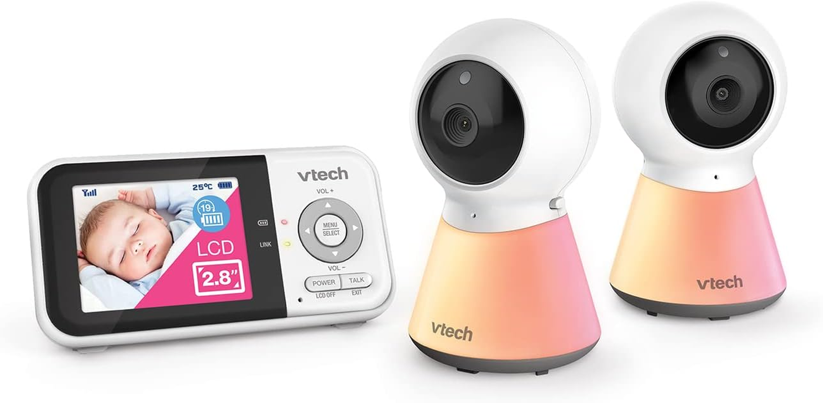Vtech BM3350N 2.8" 2-Camera Full Colour Video Baby Monitor with Night Light, 2-Way Talk, Soothing Sounds, Room Temperature Monitor, up to 19 Hours Battery Life image number 6
