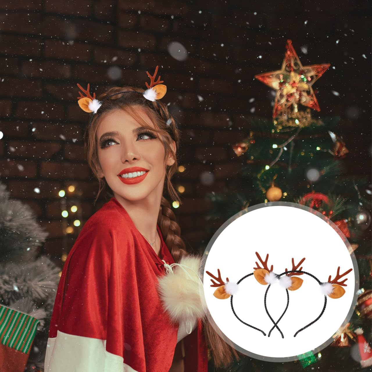 WOFASHPURET Pack of 2 Christmas Reindeer Antlers Headband with Rabbit Ears Durable Xmas Hair Accessory Dimensionally Stable Party Headpiece for Women image number 5