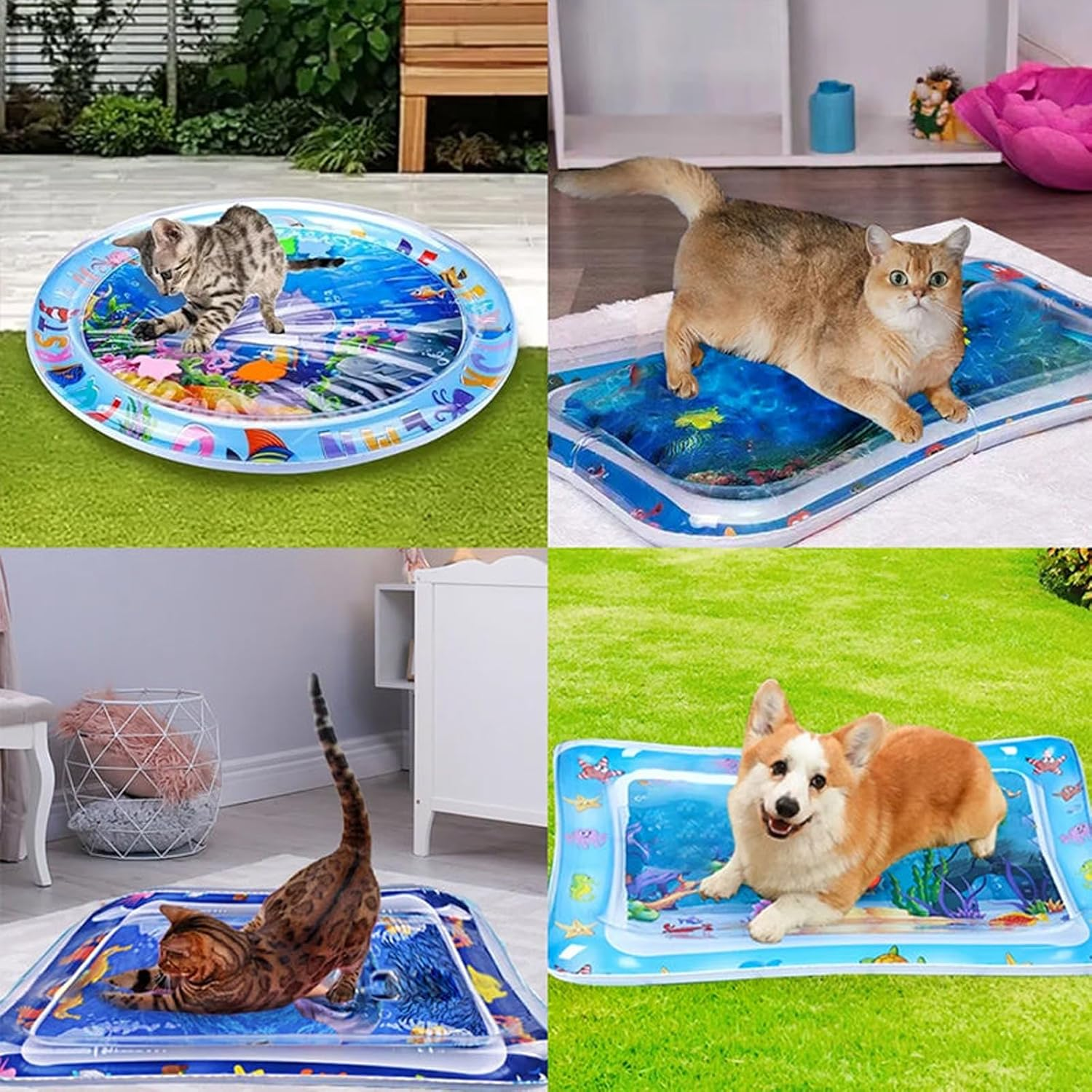 CHENRI Summer Water Mat for Pets, Sensory Water Play Mat for Cats, Summer Water Play Mat, Interactive Cat Toy, Water Mat Water Toy for Cats, Dogs (G, 1)