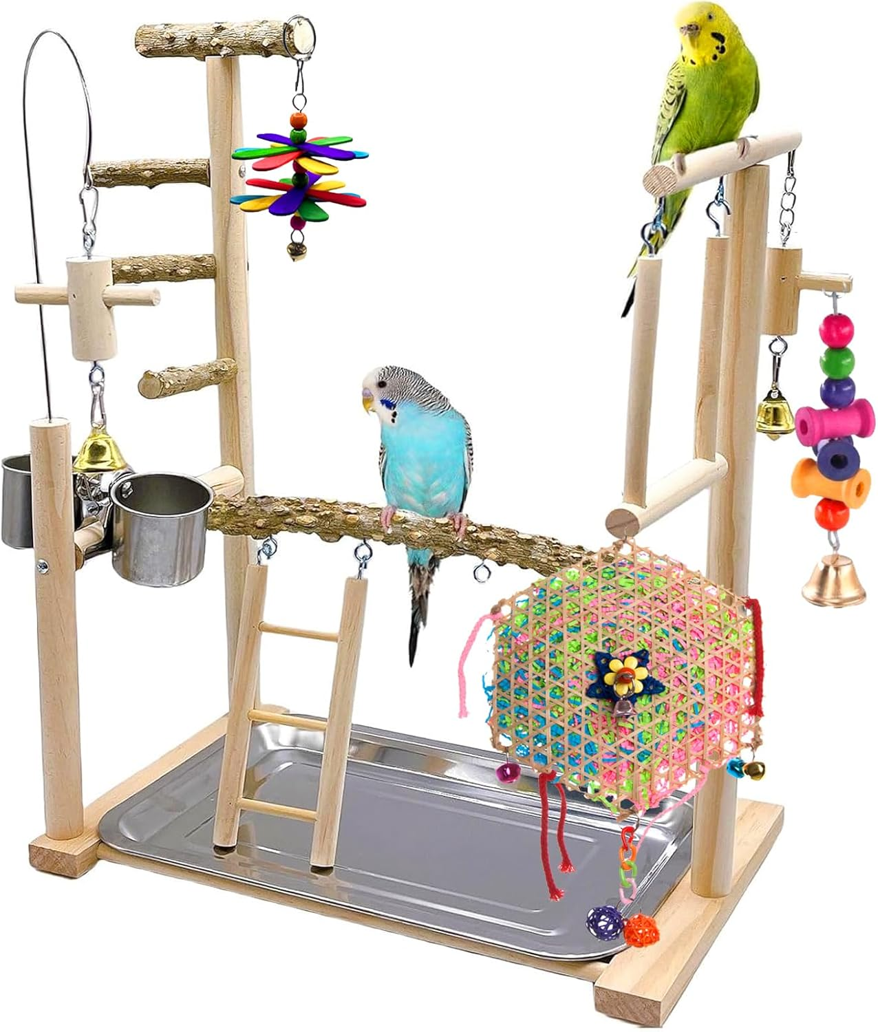 Bird Playground,Parrot Playstand Bird Toys,Bird Perch Stand Gym Set with Swing Ladder Feeder Cups Bird Ladder,Bird Cage Accessories for Parakeets Cockatiels Lovebirds Conure Budgies image number 3