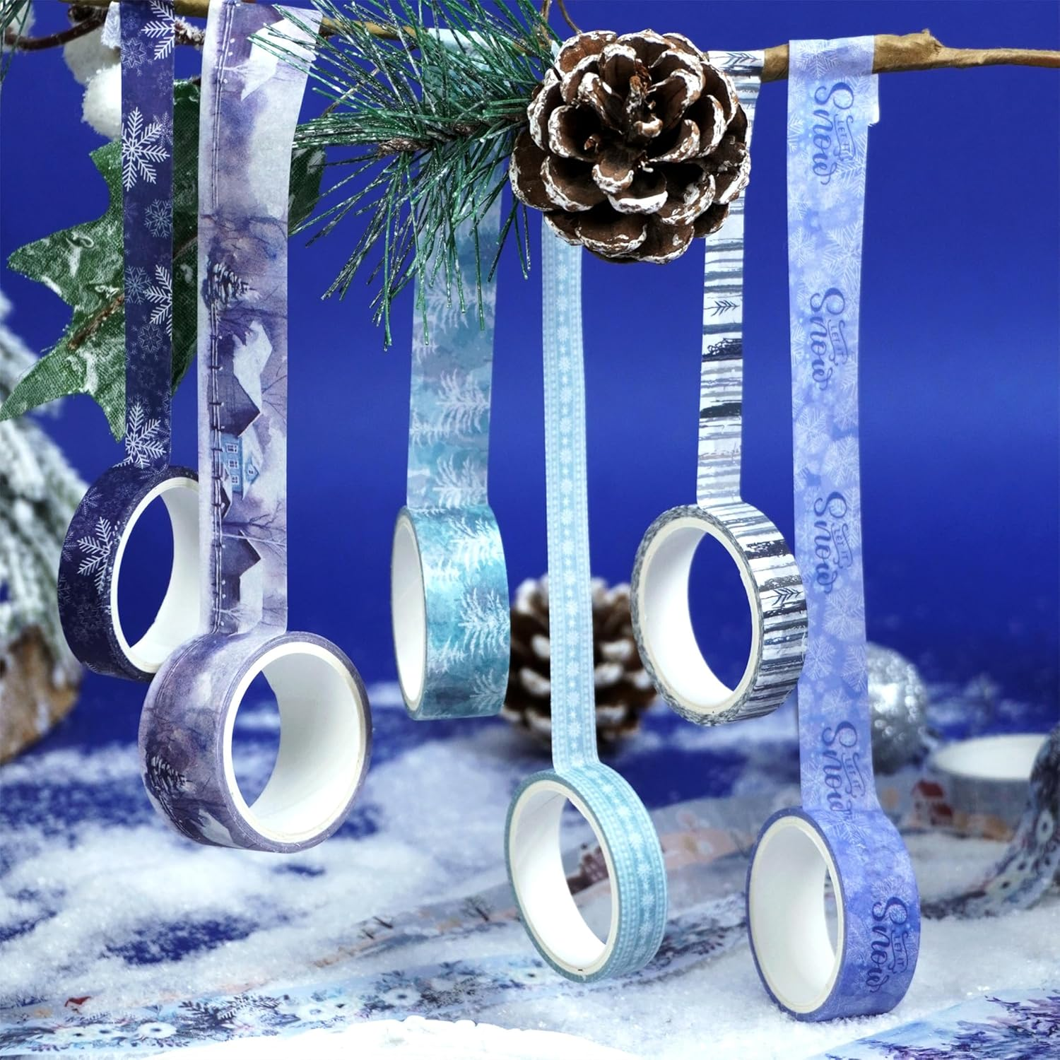 YUBX Winter Washi Tape Set 18 Rolls Landscaping Snow Embellishment Blue White Decorative Masking Tapes for Arts, DIY Crafts, Journals, Planners, Scrapbook, Wrapping