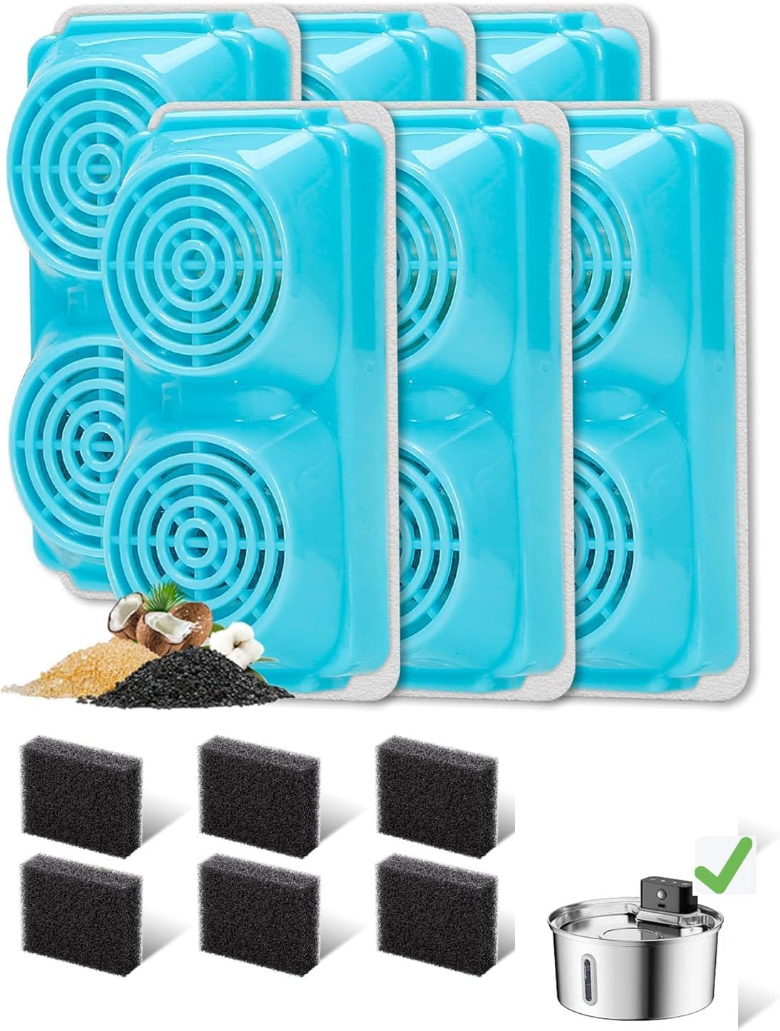 6Pcs Filter for 3.2L Wireless Rechargeable Sensor Cat Water Feeder Stainless Steel image number 4