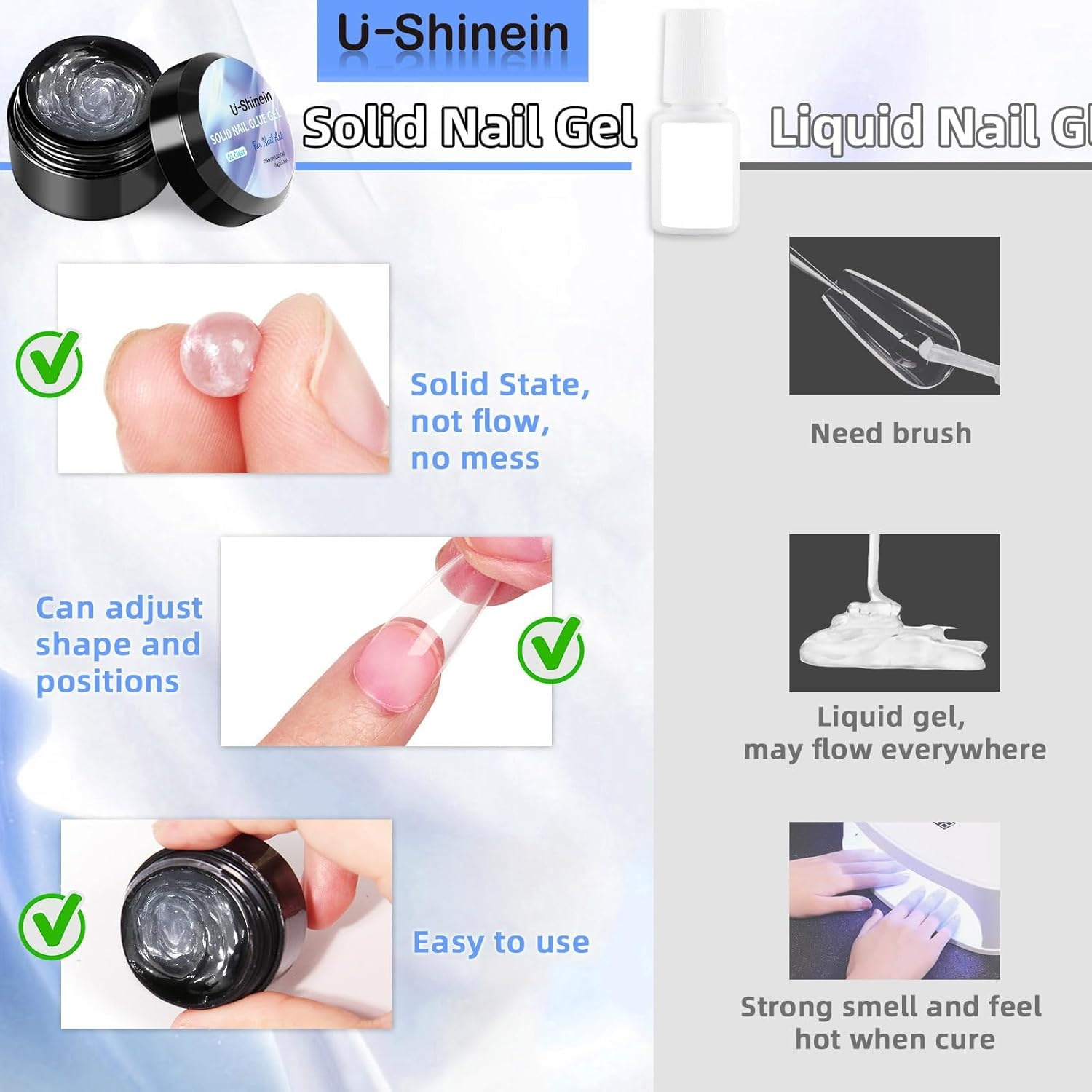 U-Shinein Solid Nail Glue Gel 15Ml for Acrylic Nails Press on Solid Glue Gel Nail Art Clear image number 4
