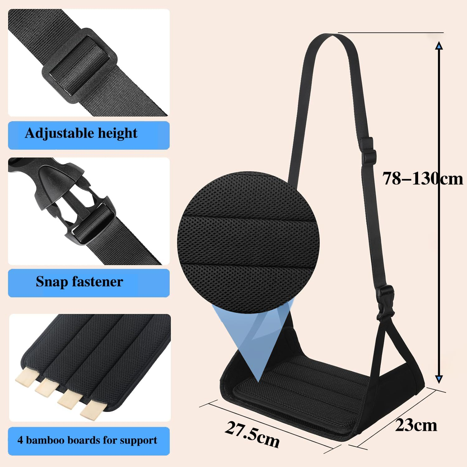 Airplane Foot Rest,No Collapse Foot Hammock for Plane,Adjustable Height Portable under Desk Travel Foot Rest,Airplane Travel Essentials,Leg Hammock Relieves Foot Fatigue image number 3