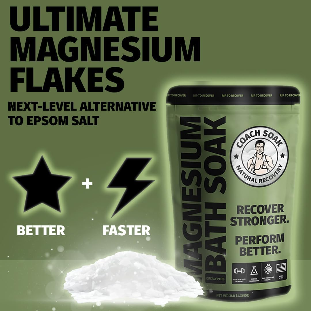 Coach Soak: Muscle Recovery Bath Soak - 1360G Natural Magnesium Relief Bath Salt - 21 Minerals, Essential Oils & Dead Sea Salt - Absorbs Faster than Epsom Salt (Eucalyptus Tea Tree) image number 3