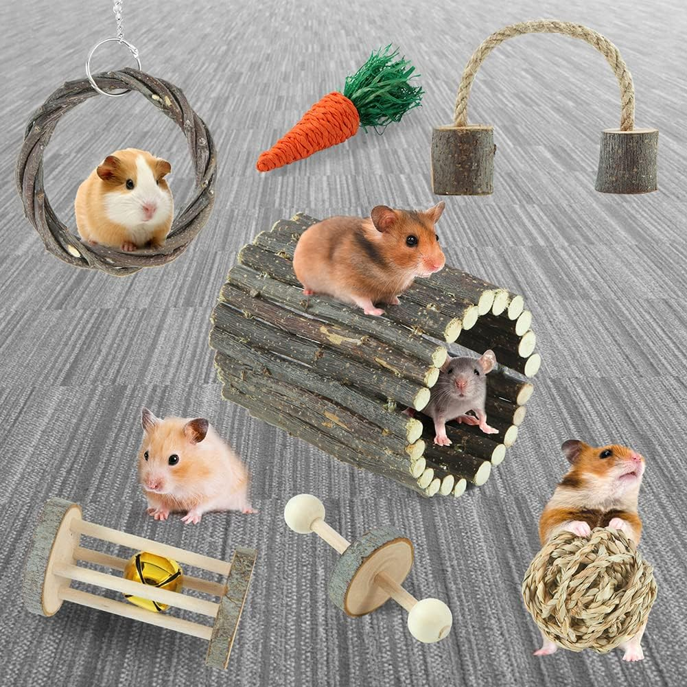 Hamster Toys Rat Toys Chinchilla Toys Hamster Chew Toys Cage Accessories Apple Wood Sticks Ladder Bell Roller for Gerbil Guinea Pigs and Other Small Animal image number 3