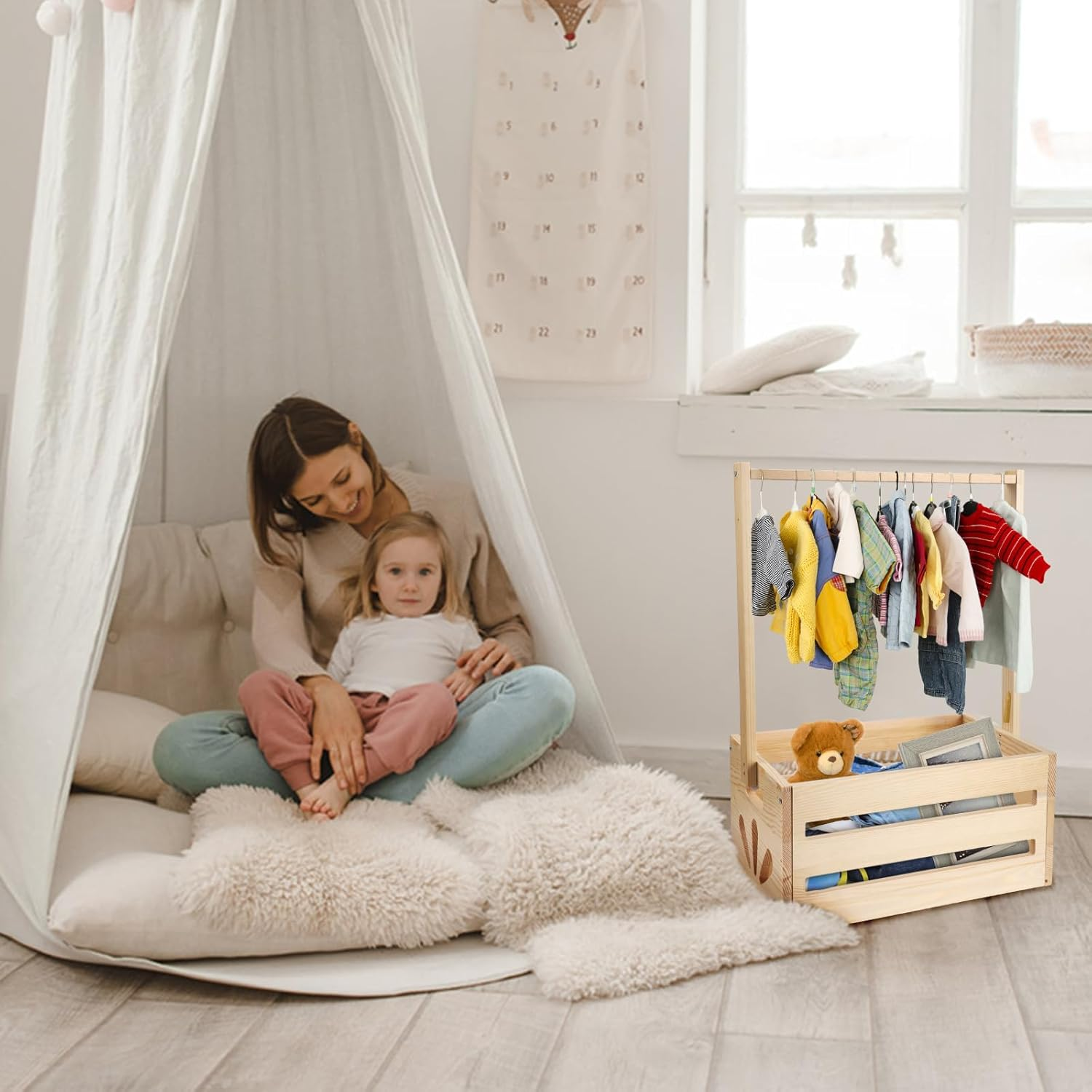 Wooden Baby Shower Crate Closet, Baby Basket with Handle Baby Clothes Rack for Baby Shower Gift Crate Baby Storage Crate Hamper Pregnancy Gifts for New Born Baby Shower New Parents image number 4