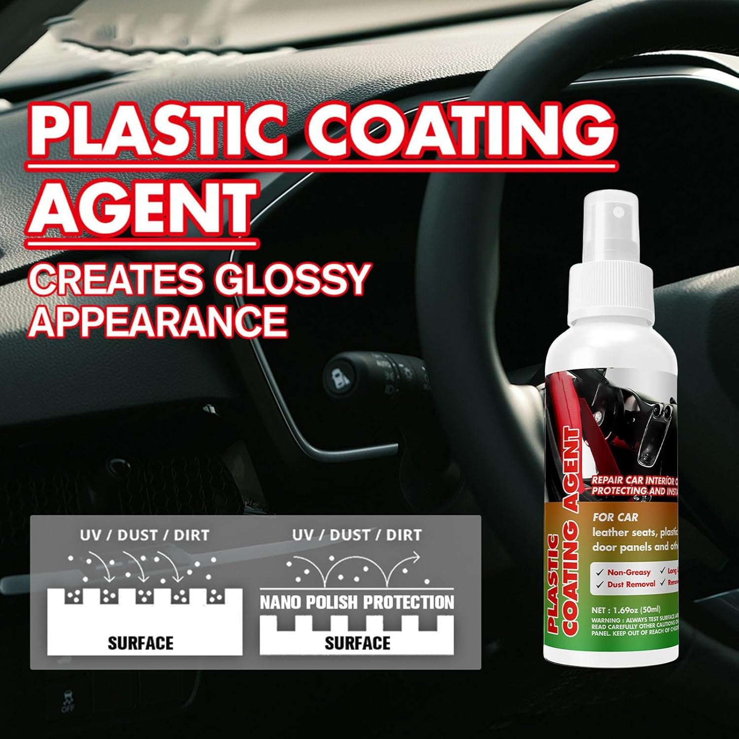 Rronnoy Trim Restorer - Interior Restorer | Car Interior Coating Agent - for Automotive Bumper Triangle Door Frame Tire Dashboard Door Panel - 50Ml image number 5