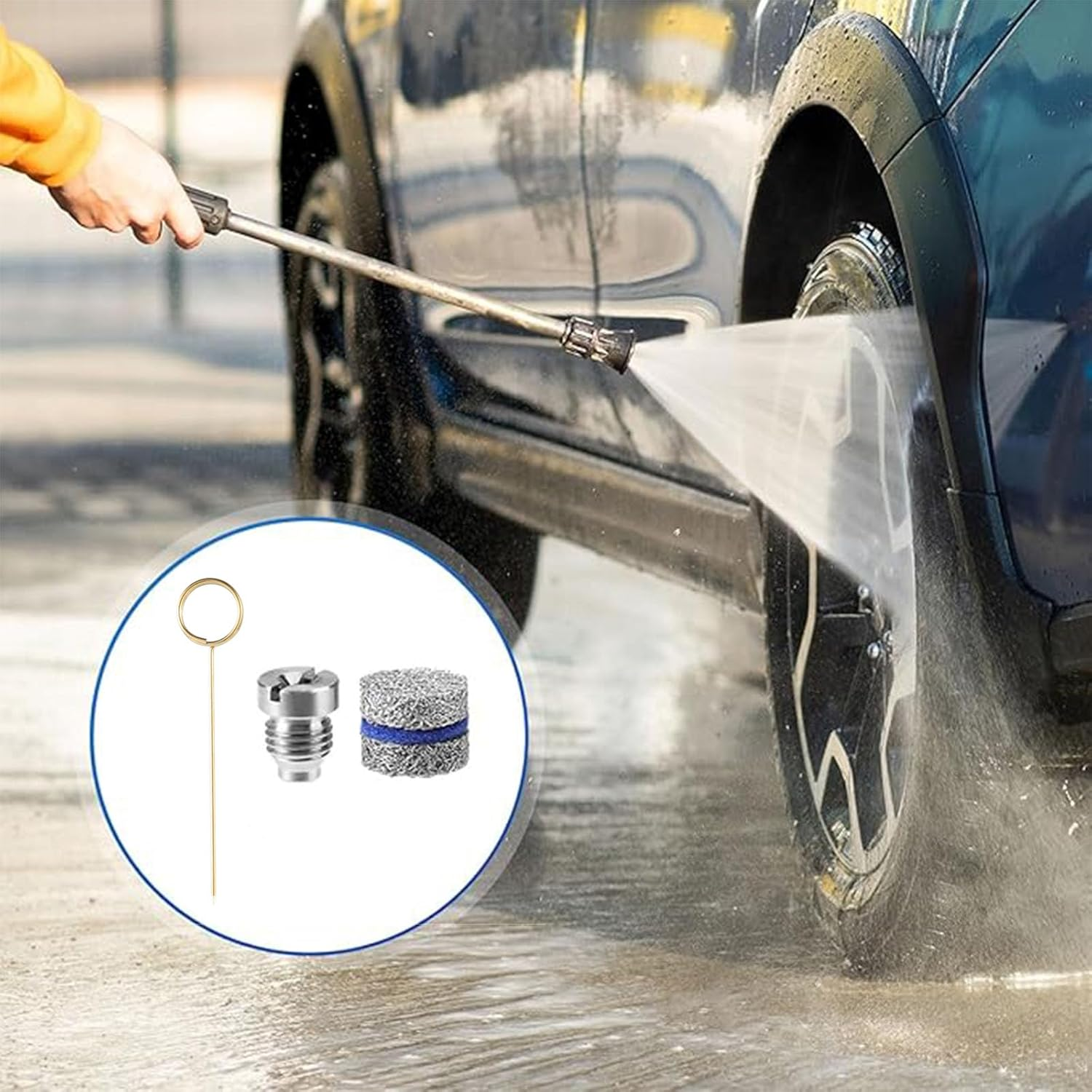 2 Sets 1.1Mm Foam Cannon Nozzle Kit - Universal 0.04In Thread Orifice & Mesh Net Replacement Parts with Cleaning Tools image number 2