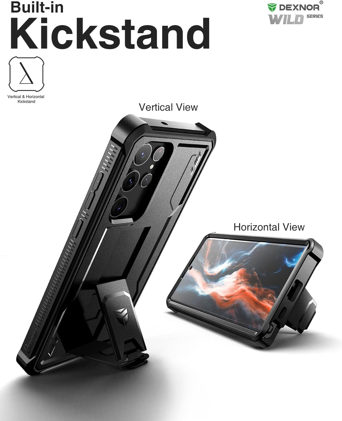 Dexnor Compatible with Samsung Galaxy S22 Ultra 5G Case with Built-In Screen Protector Military-Grade 360 Full Body Shockproof Bumper Protection Cover with Stand - Black image number 2