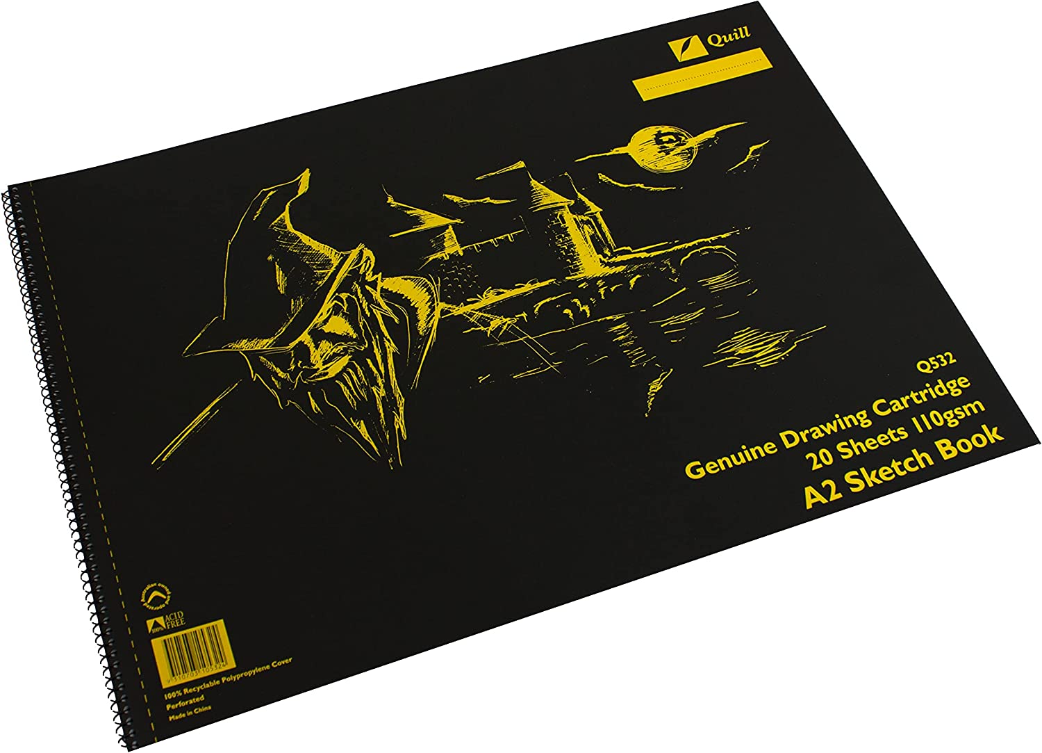 Quill, Sketch Book A3, 20 Sheets, 110Gsm Cartridge Paper, Spiral Bound, Durable Polypropylene Front Cover, Heavy Cardboard Back Cover, Landscape image number 3