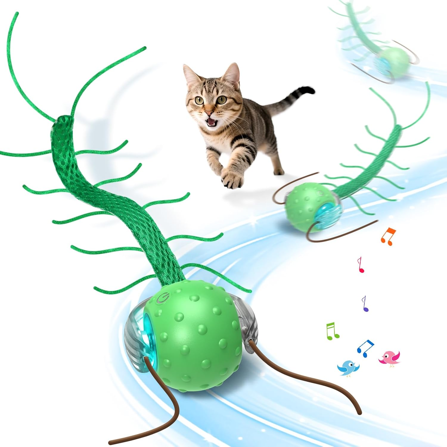 Giociv Interactive Cat Toys for Bored Cats, with Chirping, Centipede Motion Wake-Up Super Motor Cat Ball on Rug image number 3