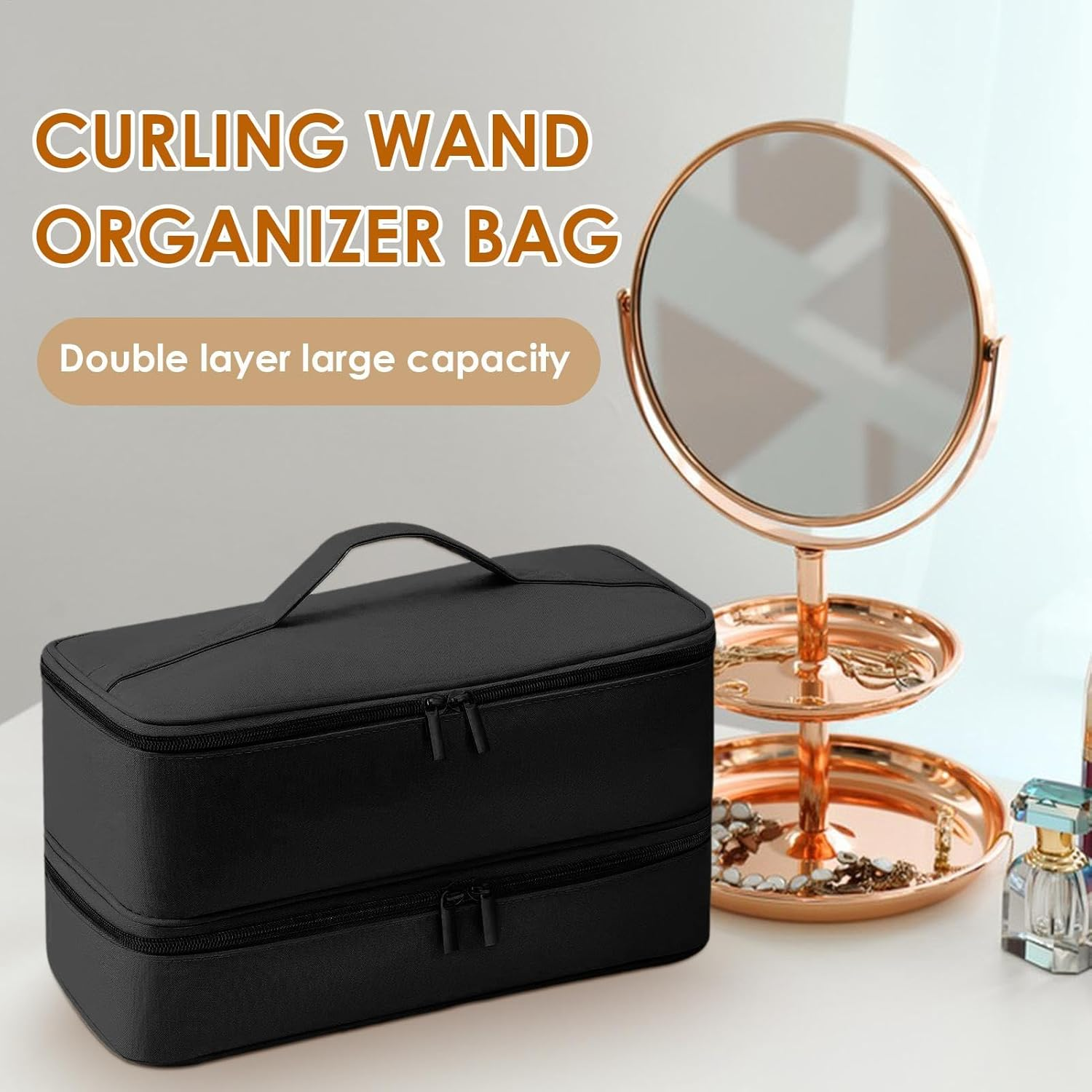 Hair Tool Bag | Hair Travel Bag Hair Dryer Case,Hair Accessories Bag, Hair Tool Storage Organizer, Blow Dryer Protective Case for Travel Hair Tool - Champagne image number 3