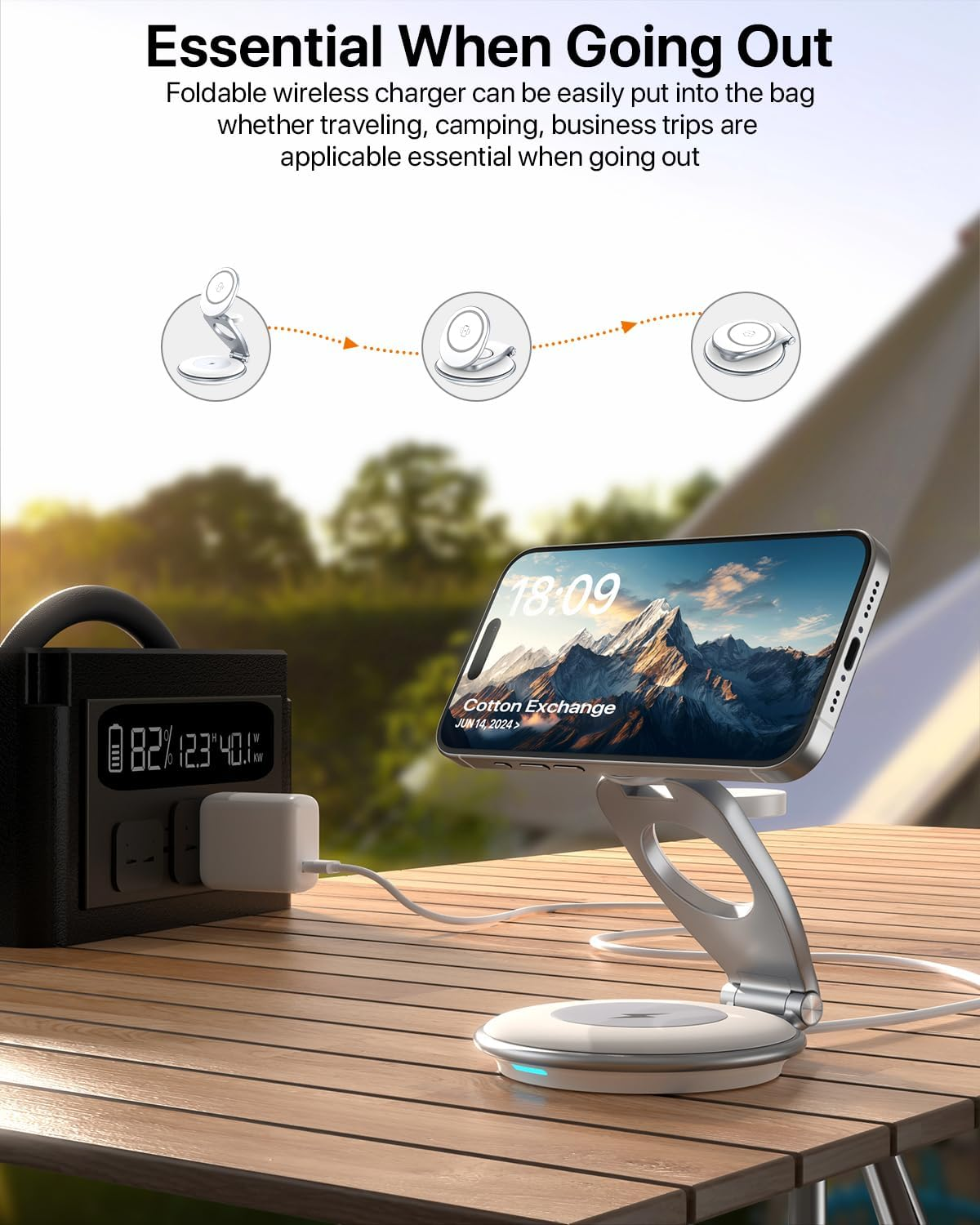 EXW 3 in 1 Wireless Charger for Apple, Wireless Charging Station for Bedside, 15W Phone Charger Stand with 30W Adapter for Iphone 17/16/15/14/13/12 Series, Airpods and Apple Watch Charge (White) image number 4
