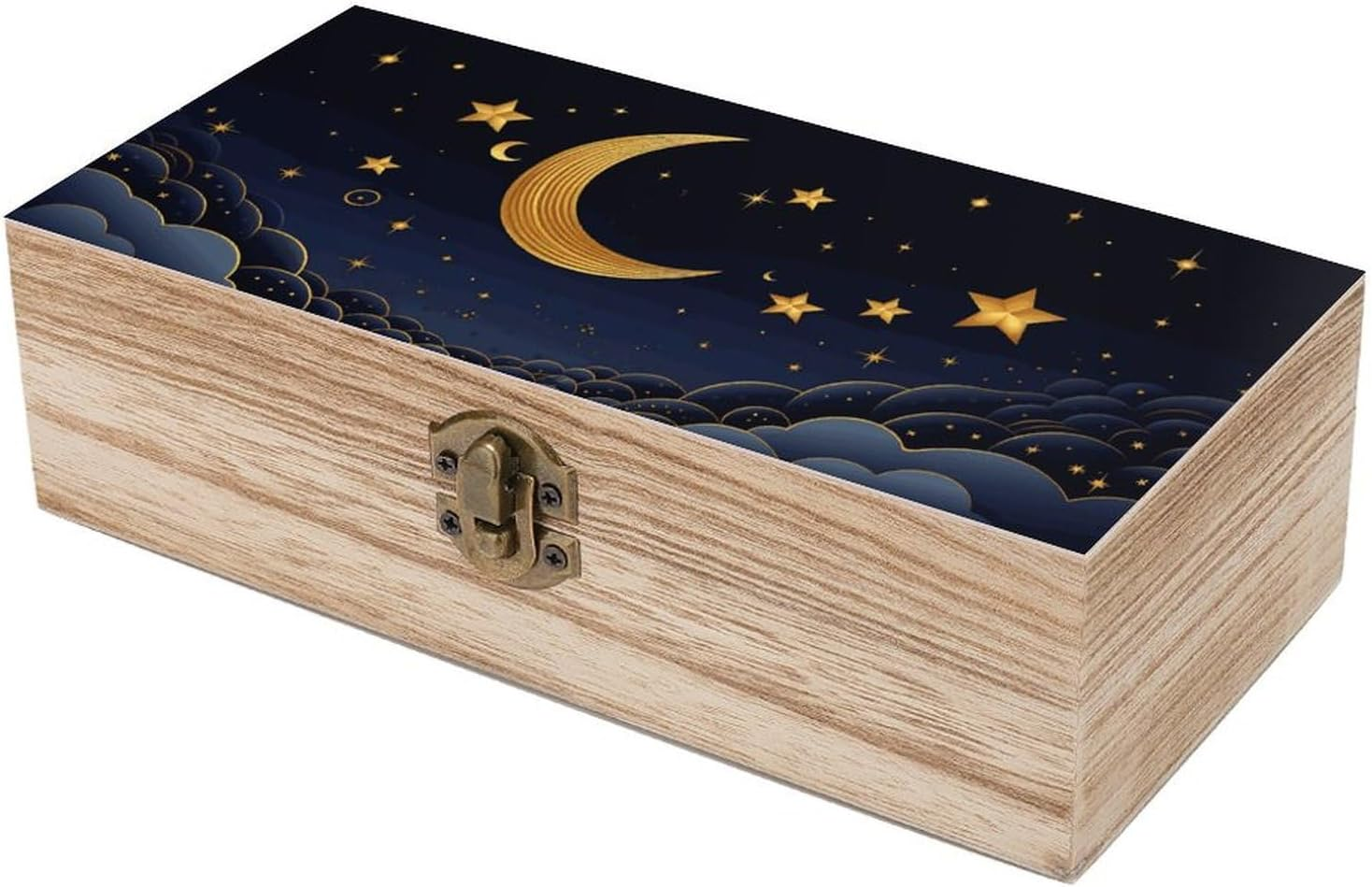Stars and Moon Wooden Box Wood Wedding Keepsake Boxes with Lids Small Decorative Boxes Lightweight Wooden Memory Storage Box for Crafts Keepsakes Jewelry Photo Letter Storage image number 5