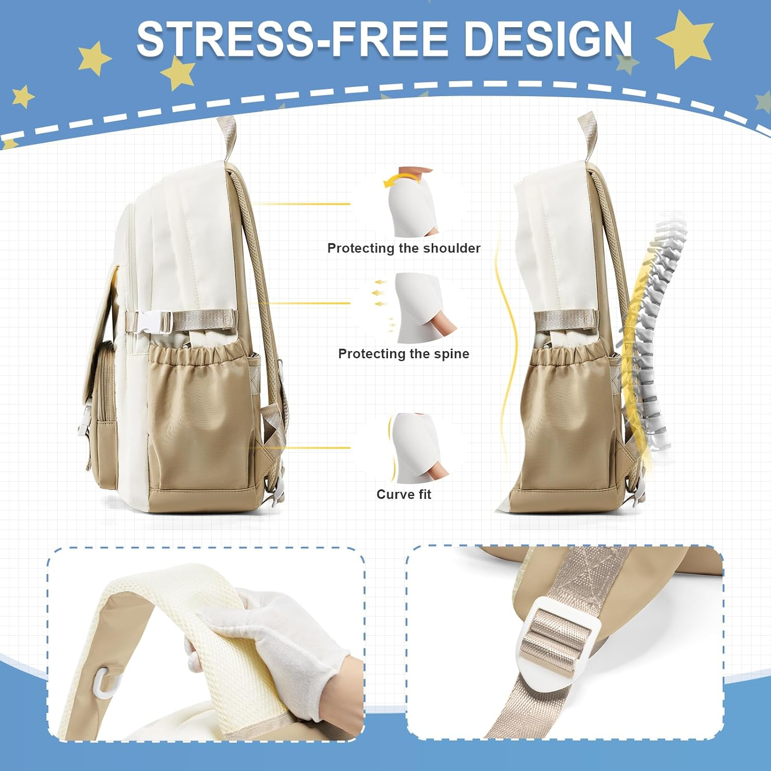 Backpack for Men Women - Beige  Khaki image number 6