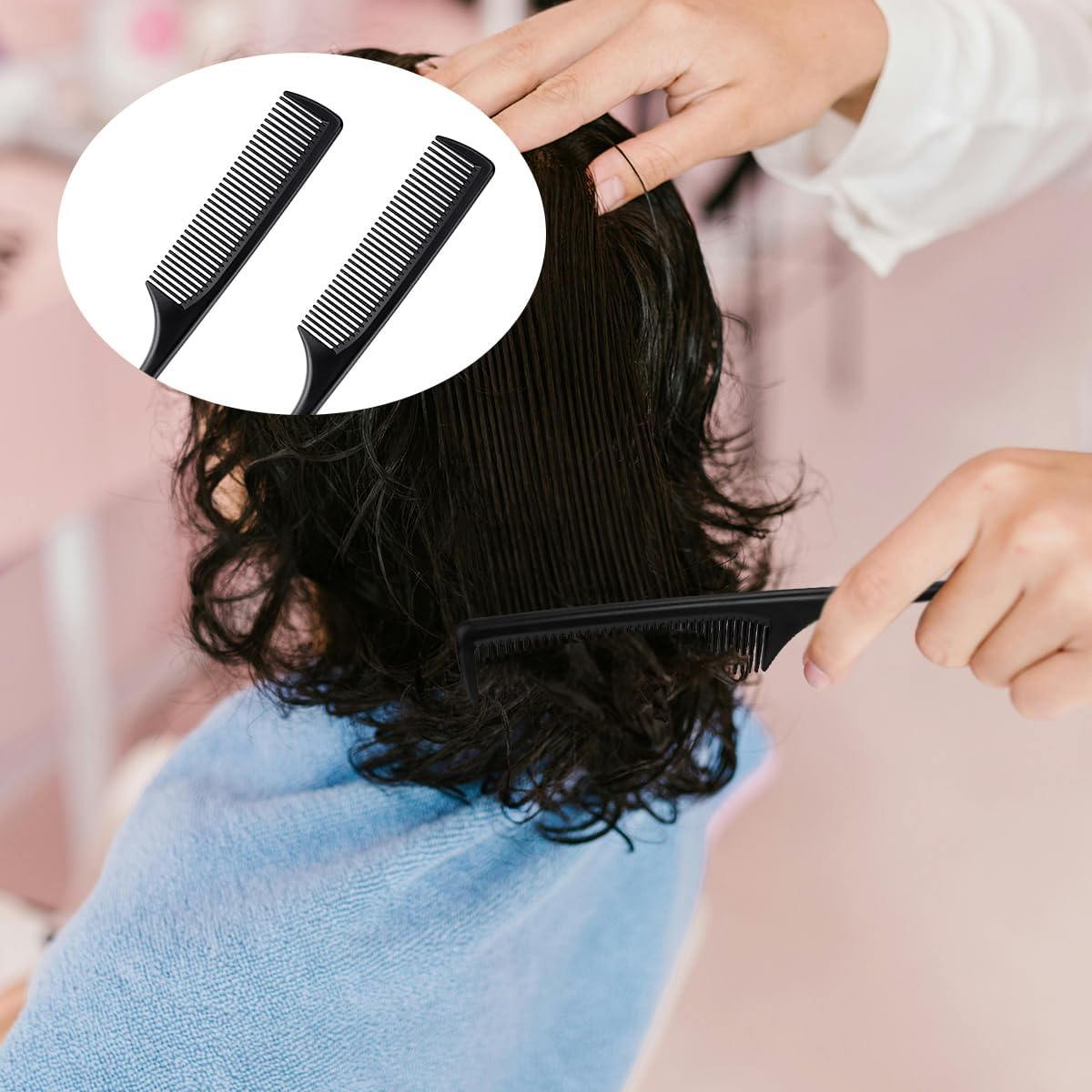 2 Pack Rat Tail Comb for Root Teasing, Black Fine Tooth Teasing Comb for Sectioning, Parting, Styling Hair image number 1