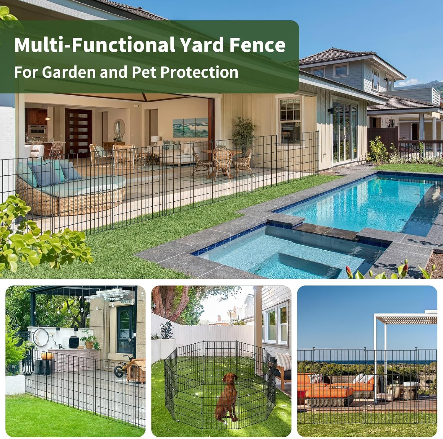 Black Decorative Garden Fence, 74 * 81Cm Rustproof Metal No Dig Animal Barrier, Arched Flower Border Panel Fencing Stakes with Gate for Dog Rabbit Yard Patio Outdoor Decor, 10Pack image number 2