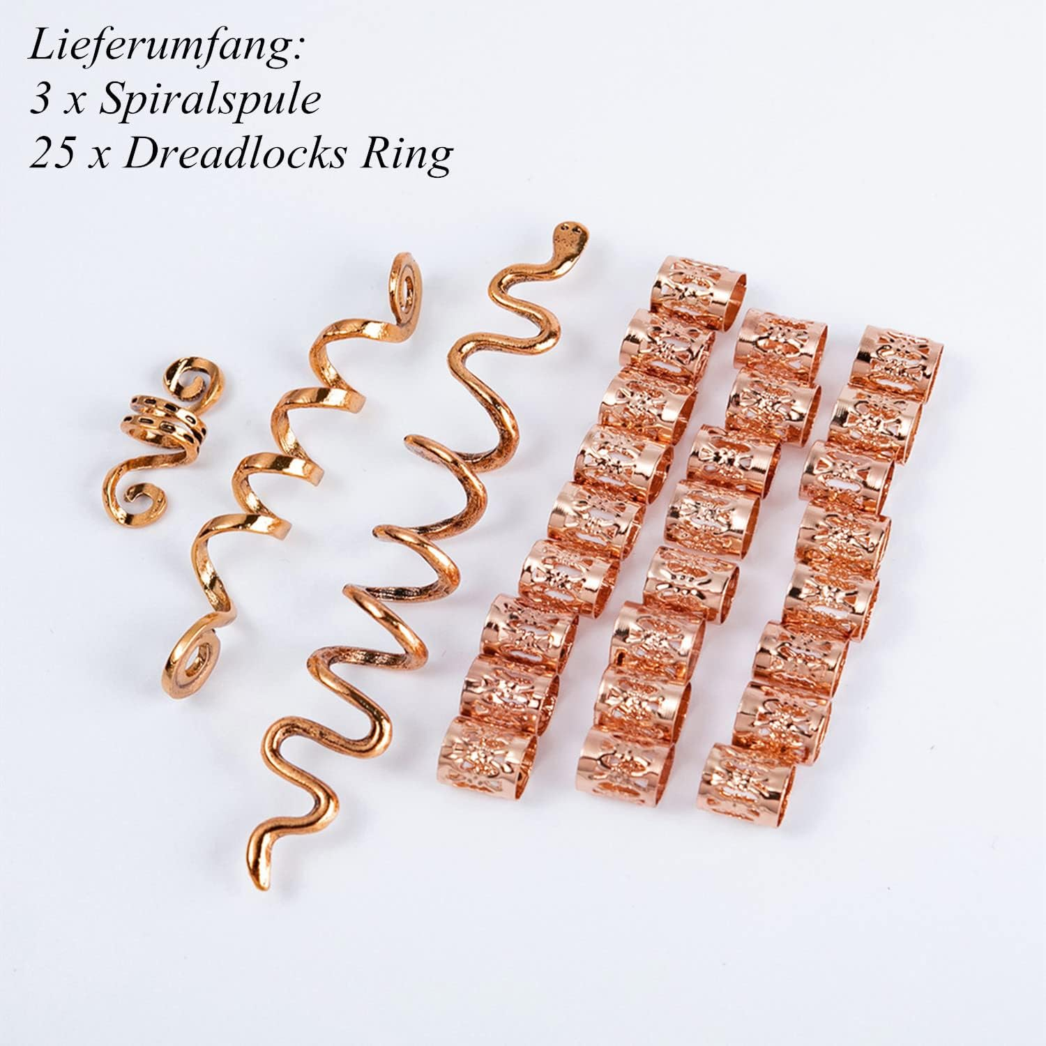 Pack of 28 Dreadlocks Jewellery Hair Spiral Clips, Adjustable Metal Cuffs Hair Braiding Beads Dreadlocks Beads Hair Accessories Braids Hair Dreadlocks Accessories (Rose Gold) - Rose Gold image number 6