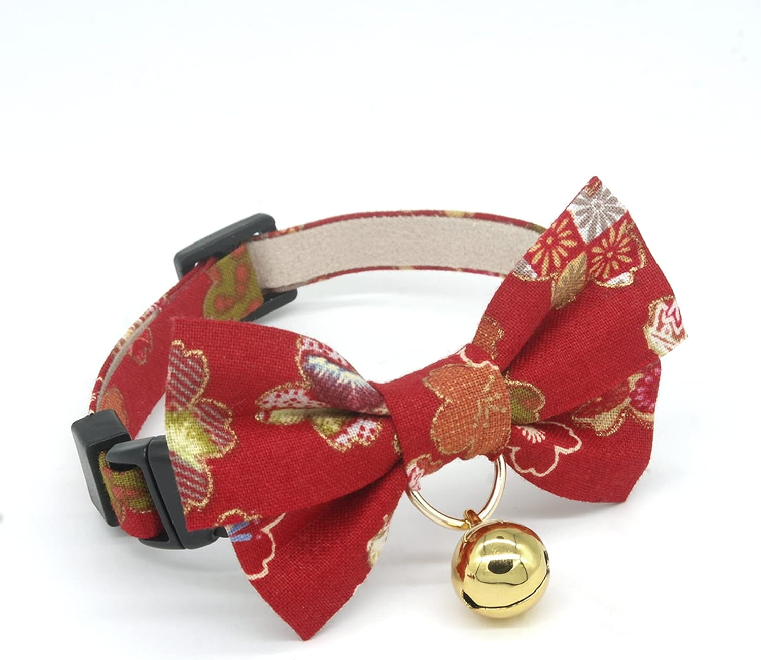 Petsokoo Double Bowtie Breakaway Cat Collar with Bell. Japan Colorful Sakura Kimono Style. 104% Cotton. Soft, Cute for Girl Male Adult Cats Collar,Purple