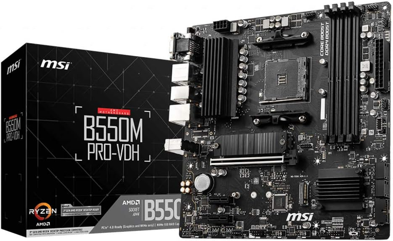 MSI B550M PRO-VDH Motherboard M-ATX - Supports AMD Ryzen 3Rd Gen Processors, AM4, DDR4 Boost (4400Mhz/Oc), 1 X Pcie 4.0/3.0 X16, 1 X M.2 Gen4 X4, 1 X M.2 Gen3 X4, Gigabit LAN image number 3