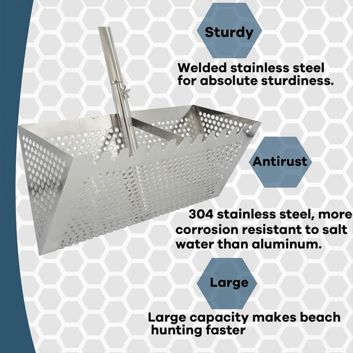 AIMALL Stainless Steel Sand Screen with Collapsible Handle for Crab Trap, Fishing Gear, and Beach Treasure Gathering, 15.75" X 7.87" X 7" image number 5