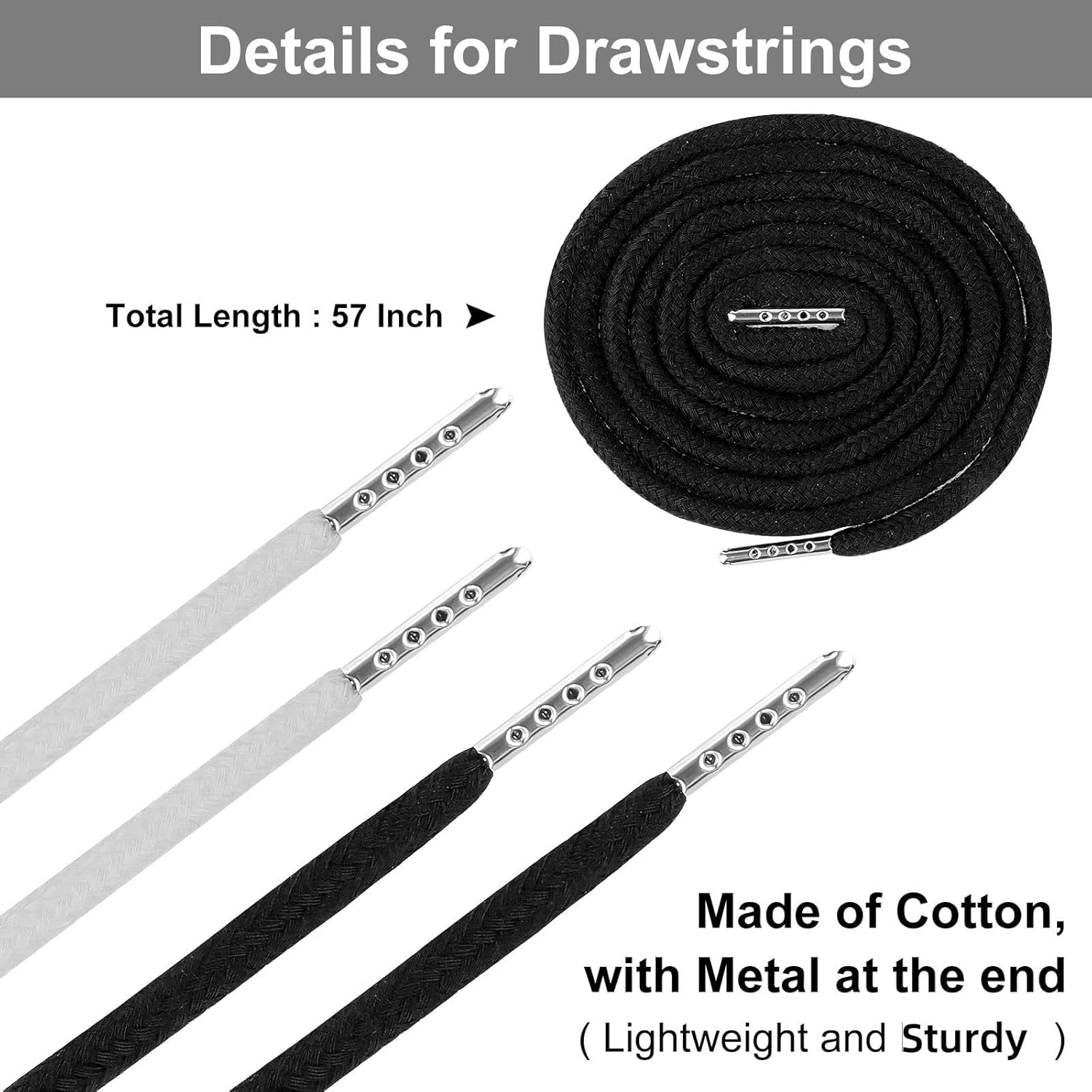Drawstring Replacement Kit 12 Cords + 10 Locks + 3 Threaders | 57 Inch Elastic Drawstring Cord for Sweatpants, Drawstrings Replacement Draw Strings for Hoodies, Sweatpants, Shorts, Pants image number 1