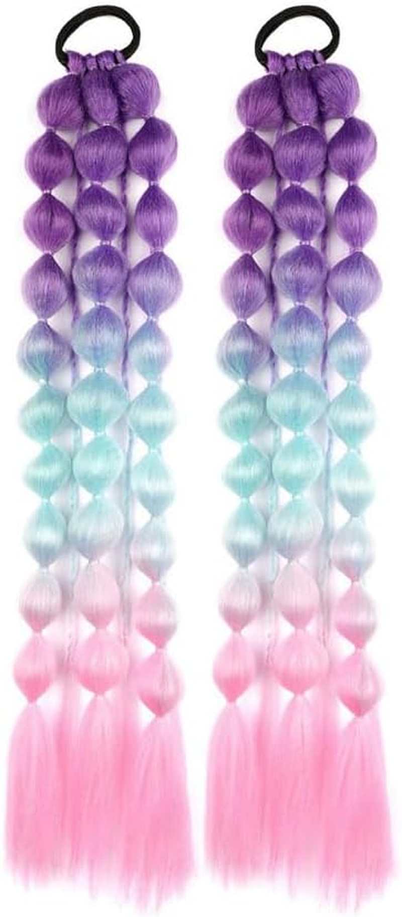 2 Pack Colorful Synthetic Hair Extensions for Women,50Cm Long Pre Looped Bubble Braiding Hair,Soft and Tangle Free Fiber, Purple,Blue, Pink Gradient Clip in Braids,Party Cosplay Accessories image number 4