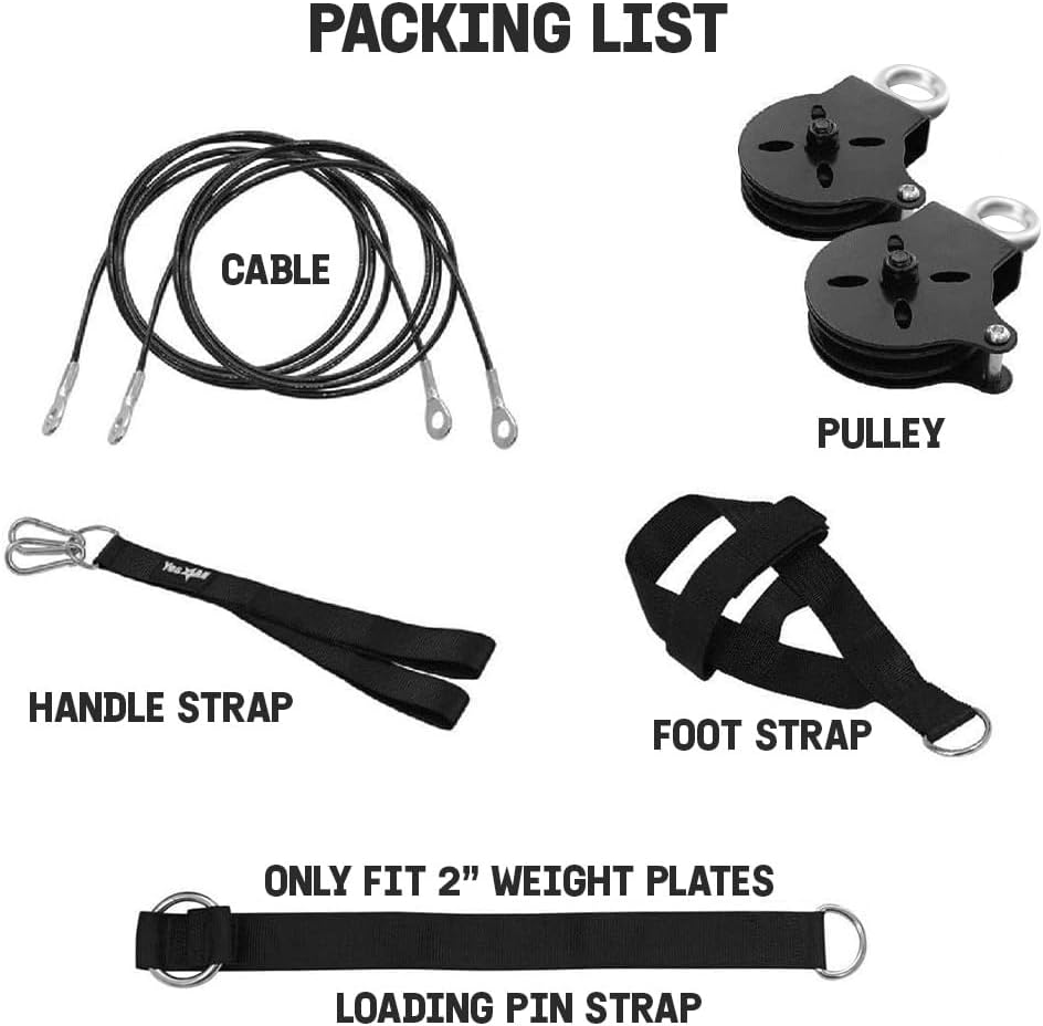 Yes4All Weight Plate Loading Pin 1 Inch and 2 Inch, Fitness LAT Cable Pulley System Gym, Heavy Duty Gym Equipment for Home with Tricep Rope Cable Attachment - Black image number 4