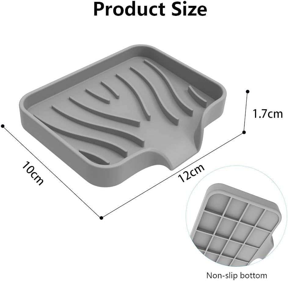 Vekol Soap Dishes with Drain Spout, 2PCS Silicone Soap Holder Waterfall Drainer Soap Saver, Sponge Holder, Dish Soap Tray for Shower, Bathroom, Kitchen, Bath Tub, Razor (Grey + Grey) image number 6