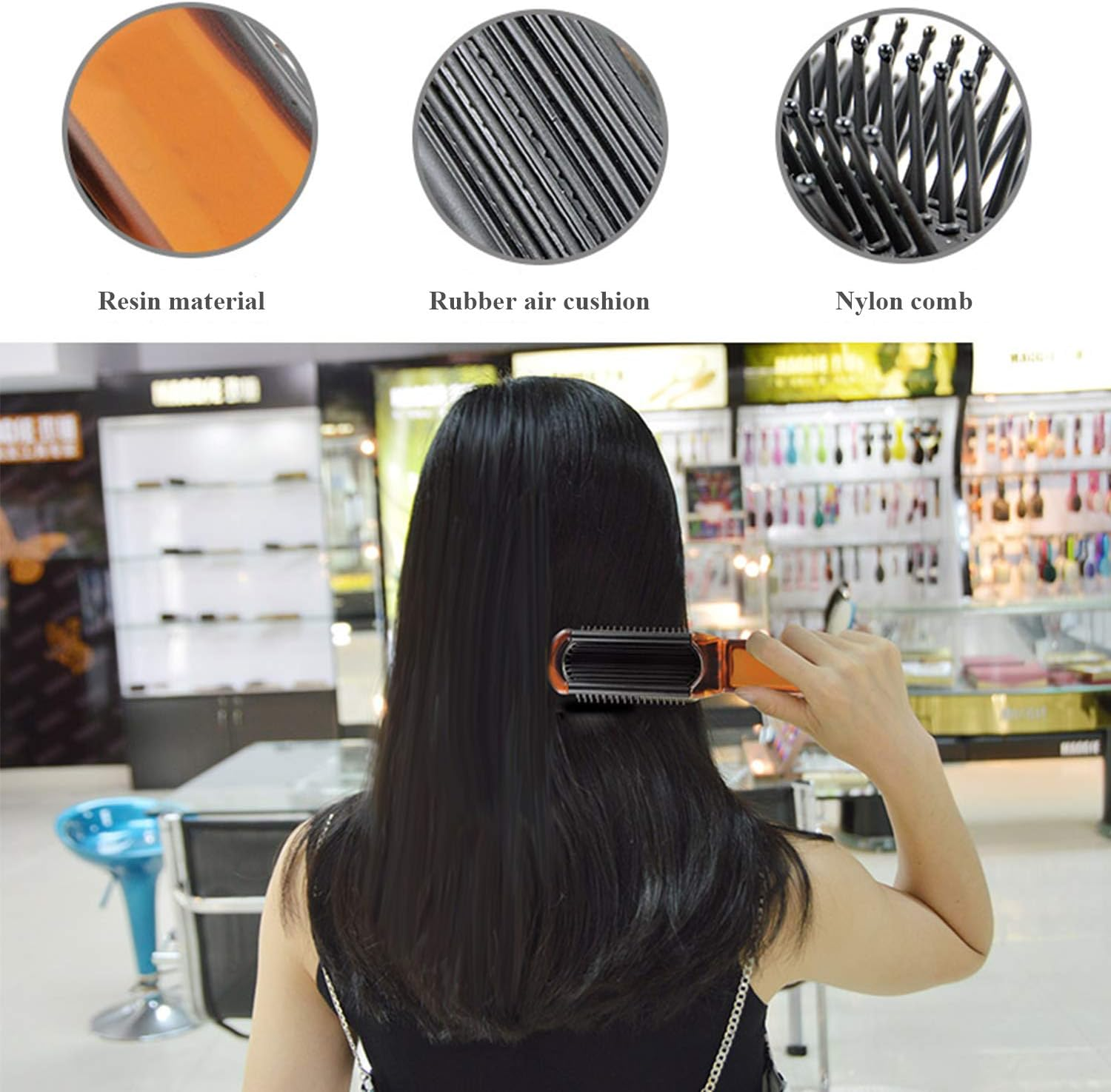 Ancable Folding Hair Brush with Mirror, Folding Pocket Hair Brush, Mini Hair Comb, Compact Travel Size, Hair Massage Comb for Travel Bag, Women and Girls (Amber) image number 6