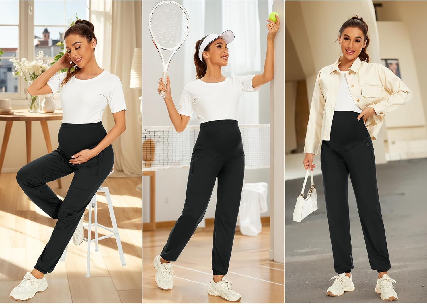 Fitglam Maternity Pants for Women Pregnancy Athletic Active Workout Yoga Lounge Clothes Joggers over Belly image number 5